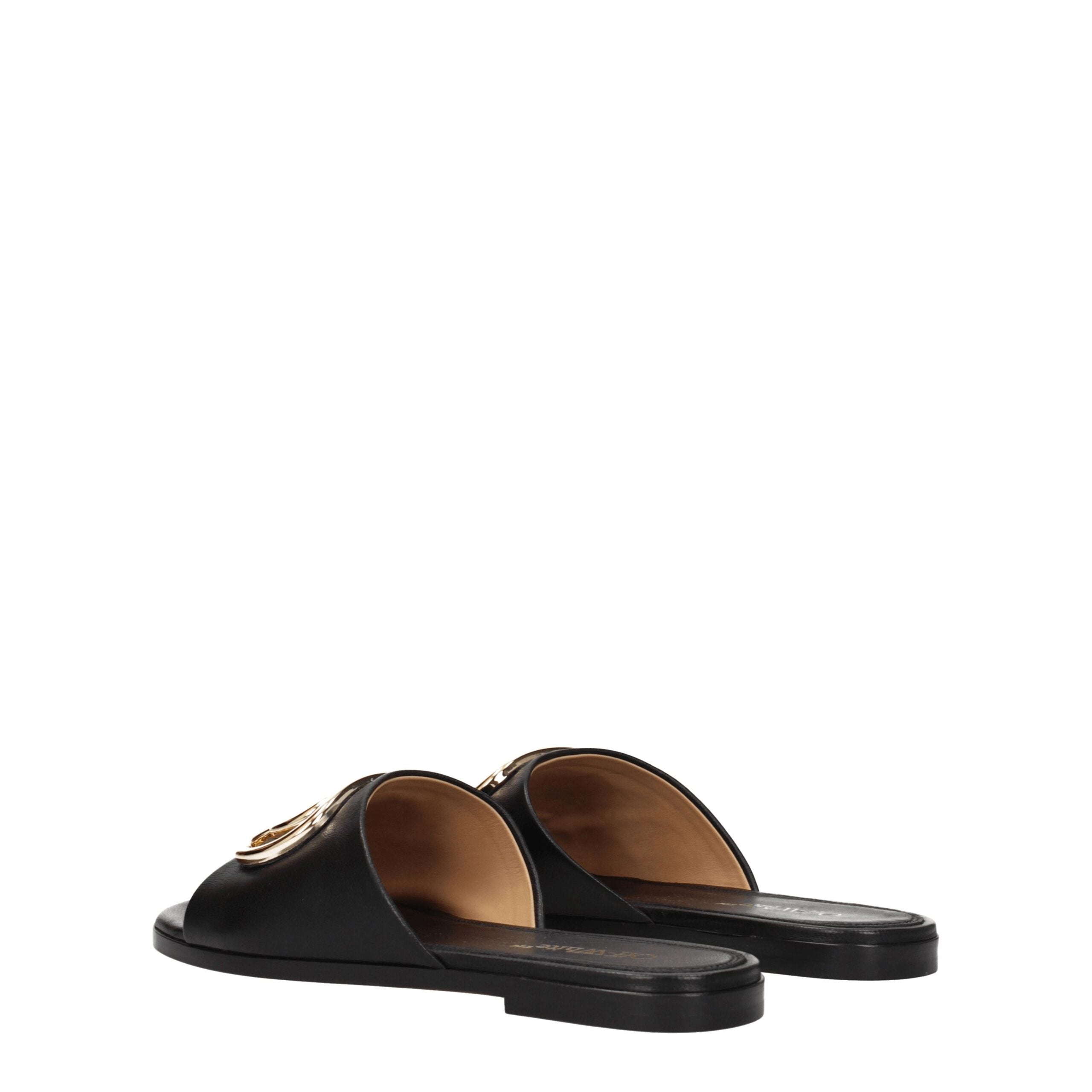 Off-White Black Leather Women's Slippers