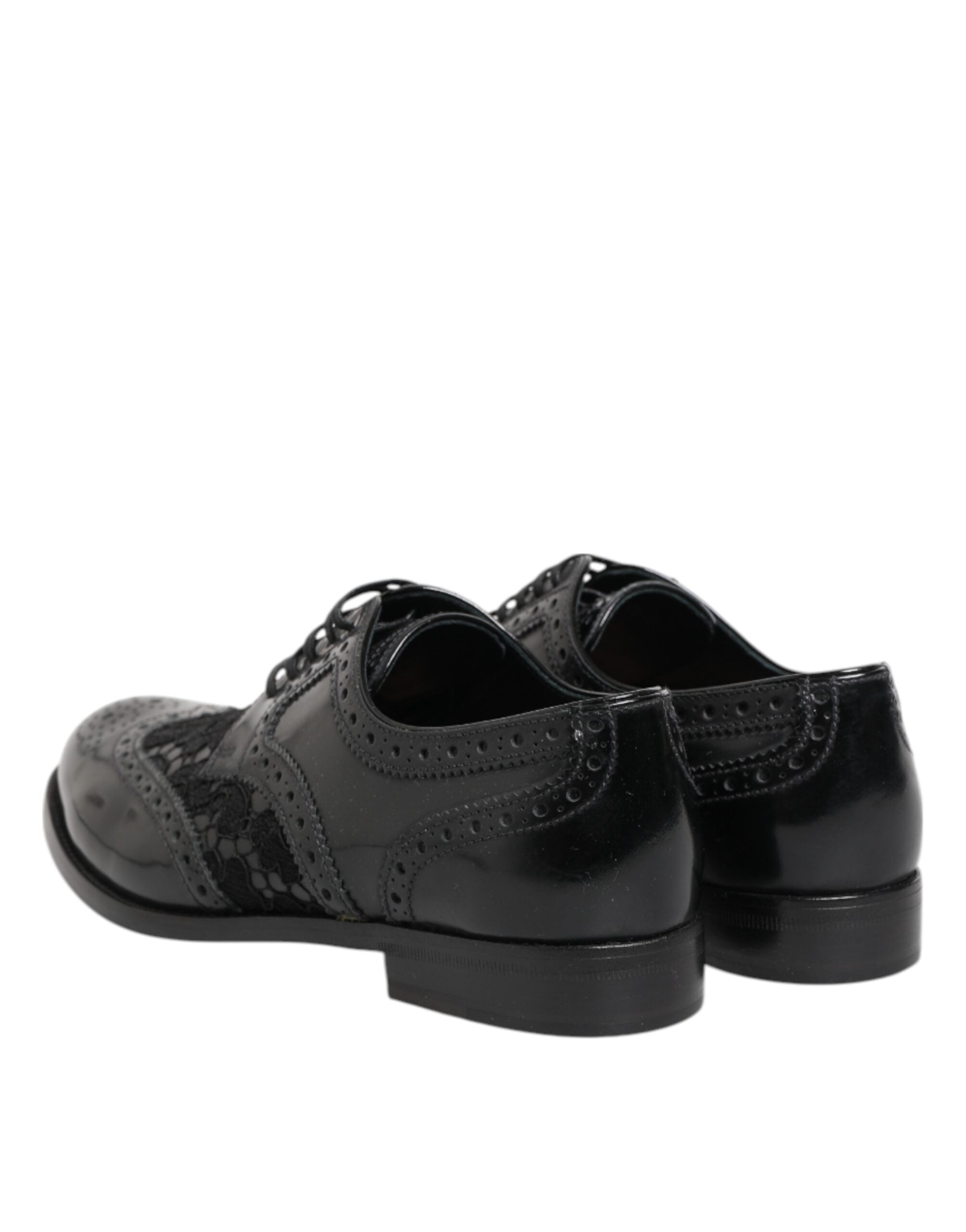 Dolce & Gabbana Black Leather Floral Lace Dress Formal Women's Shoes