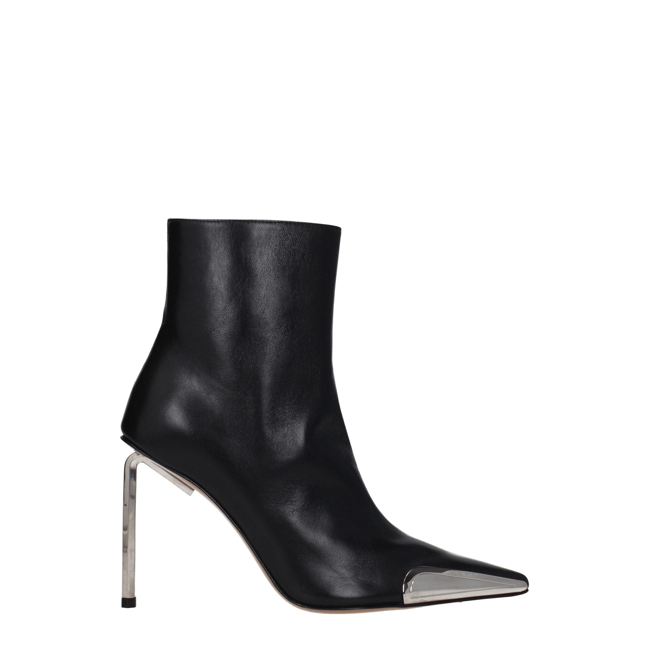 Off-White Black Leather Ankle Women's Boots