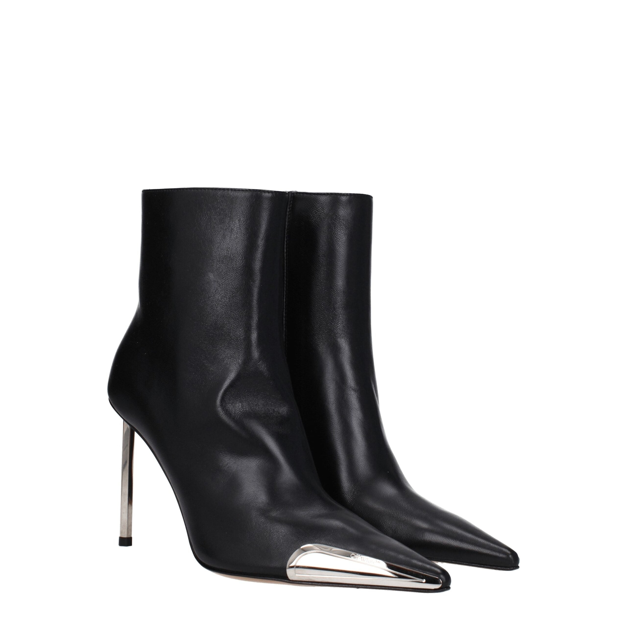 Off-White Black Leather Ankle Women's Boots