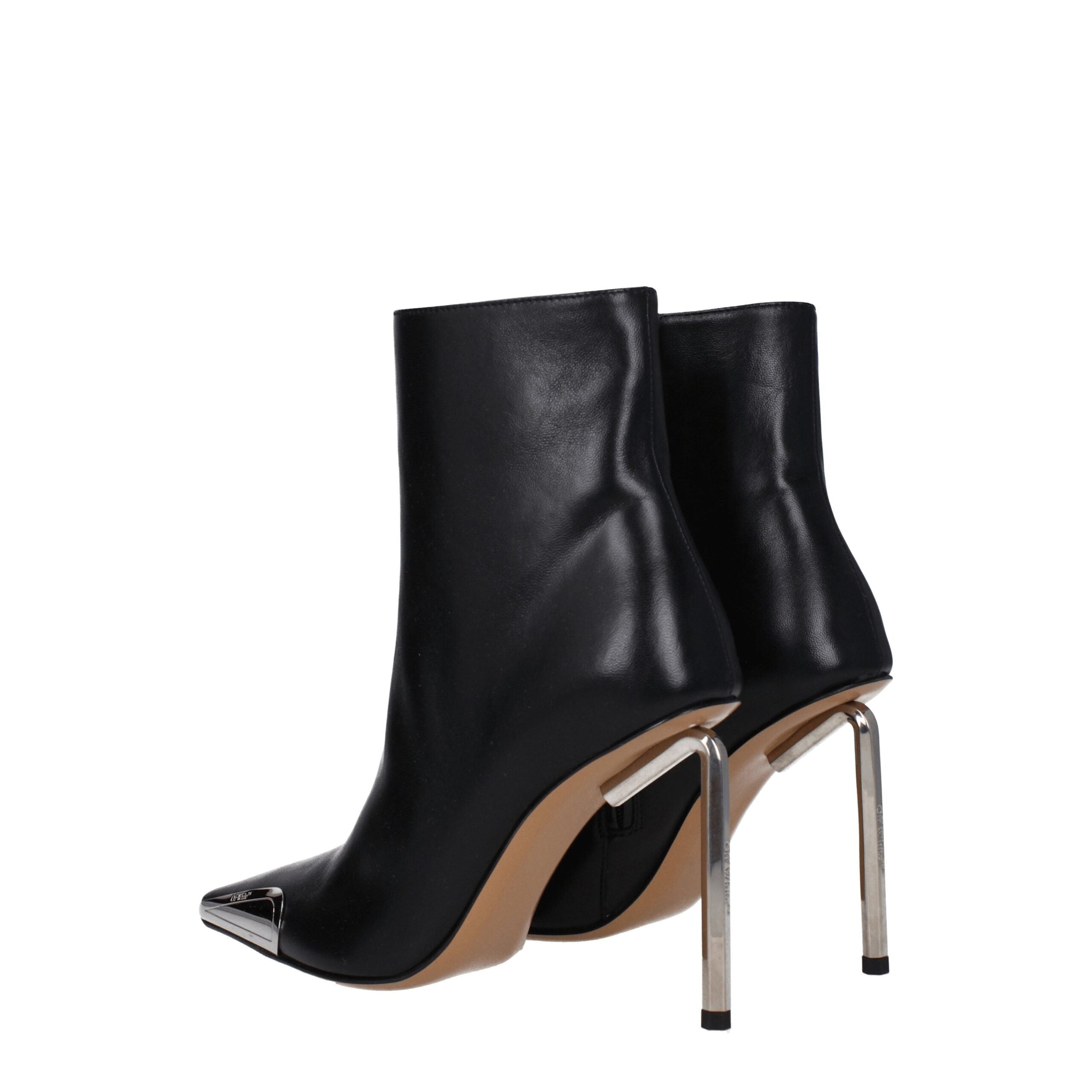 Off-White Black Leather Ankle Women's Boots