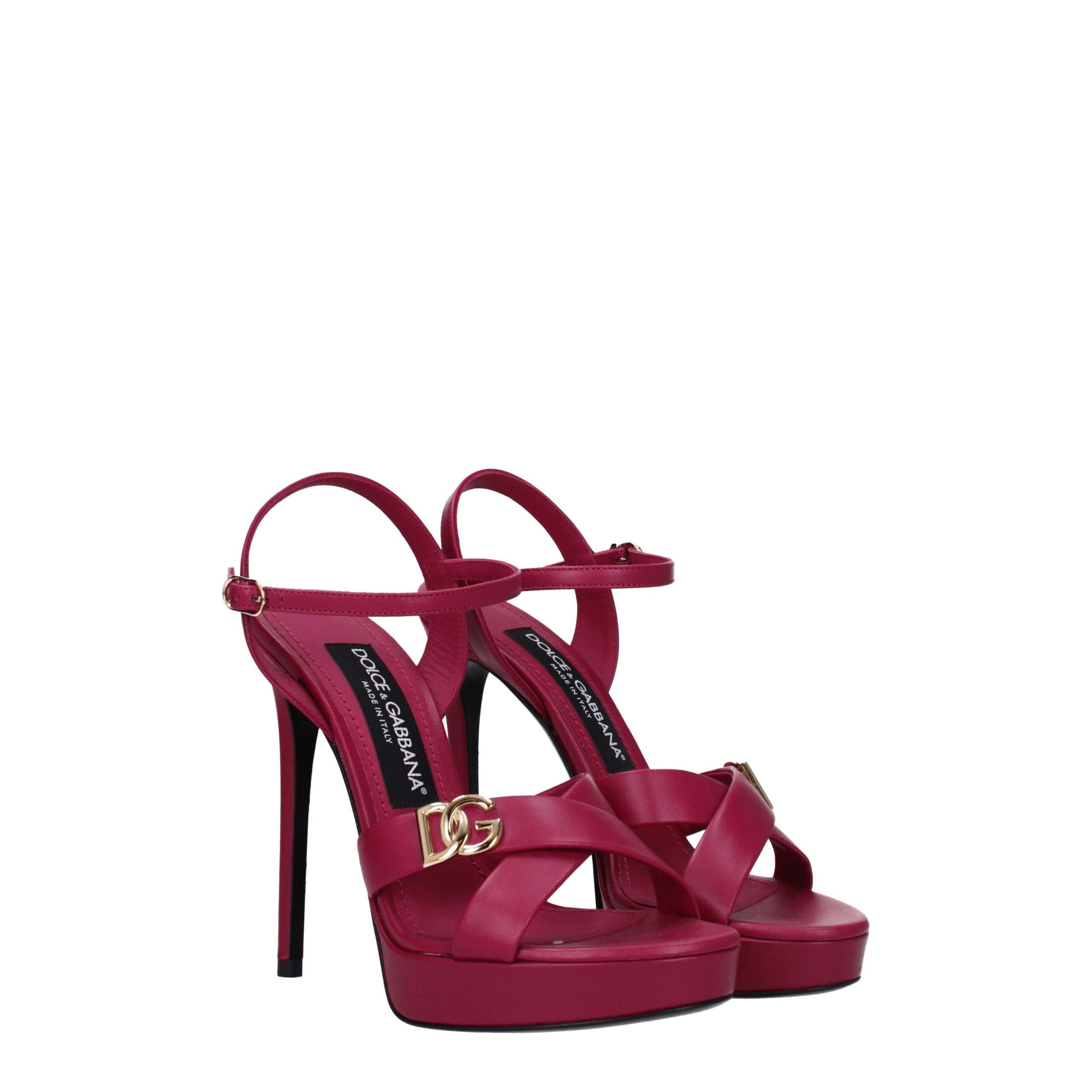 Dolce & Gabbana Pink Leather Platform Women's Sandals