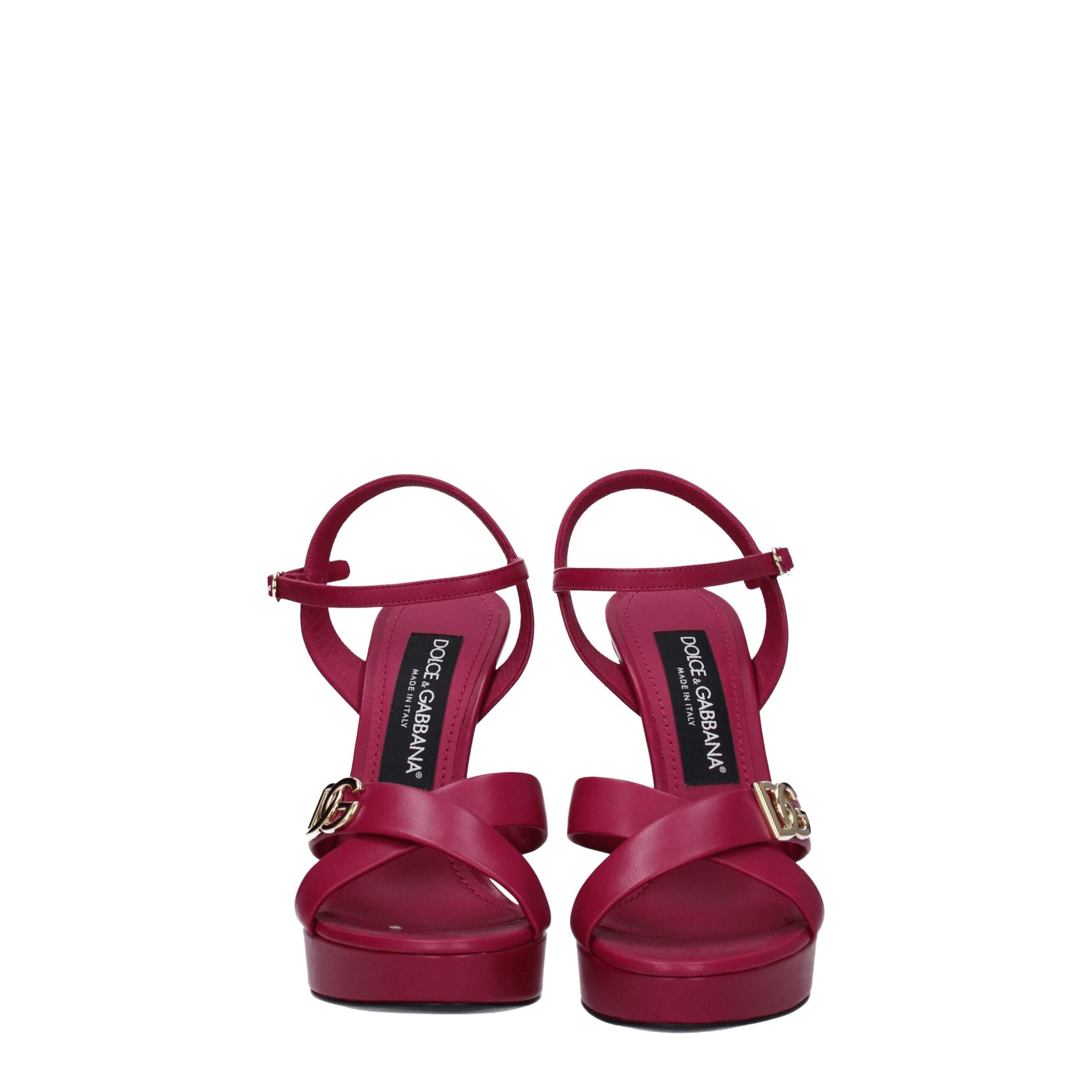 Dolce & Gabbana Pink Leather Platform Women's Sandals