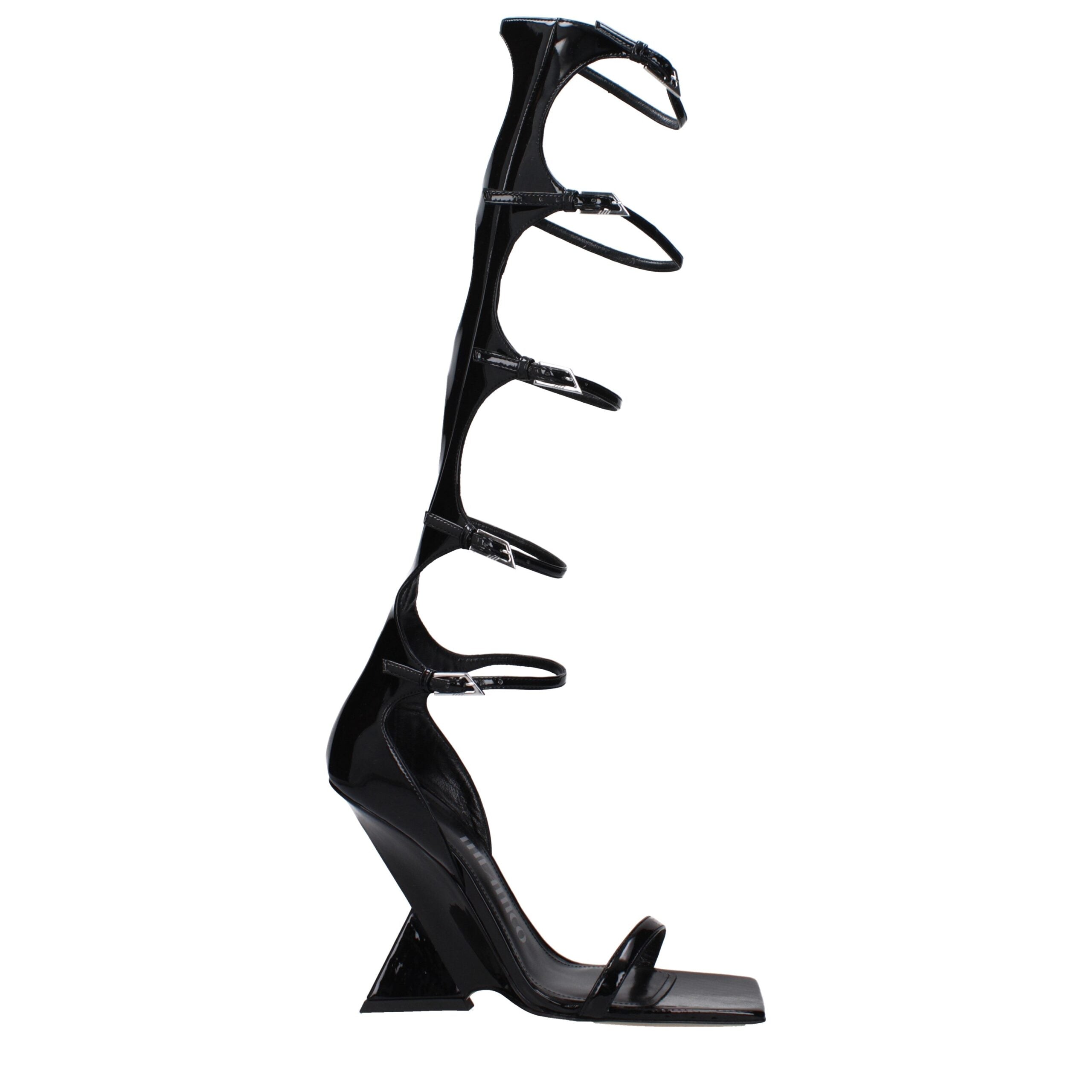 The Attico Black Leather Stiletto Heel Women's Sandals