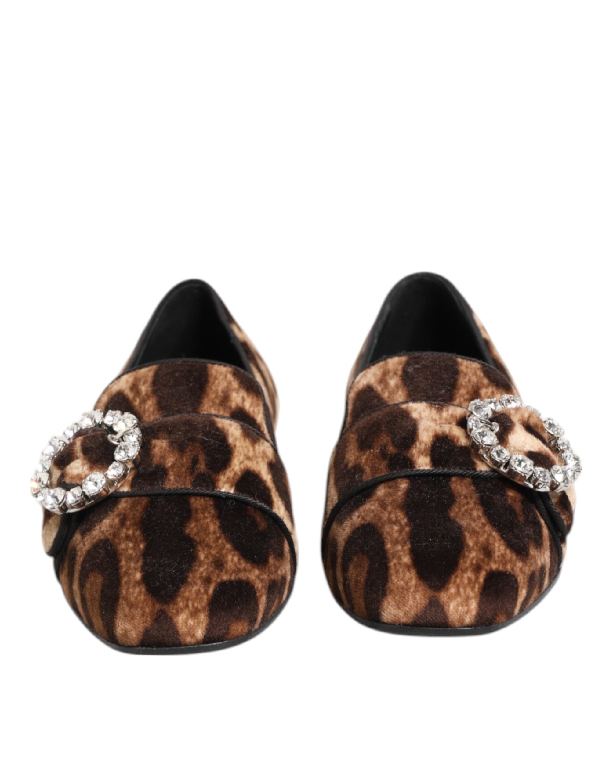 Dolce & Gabbana Brown Leopard Print Crystals Loafers Flats Women's Shoes