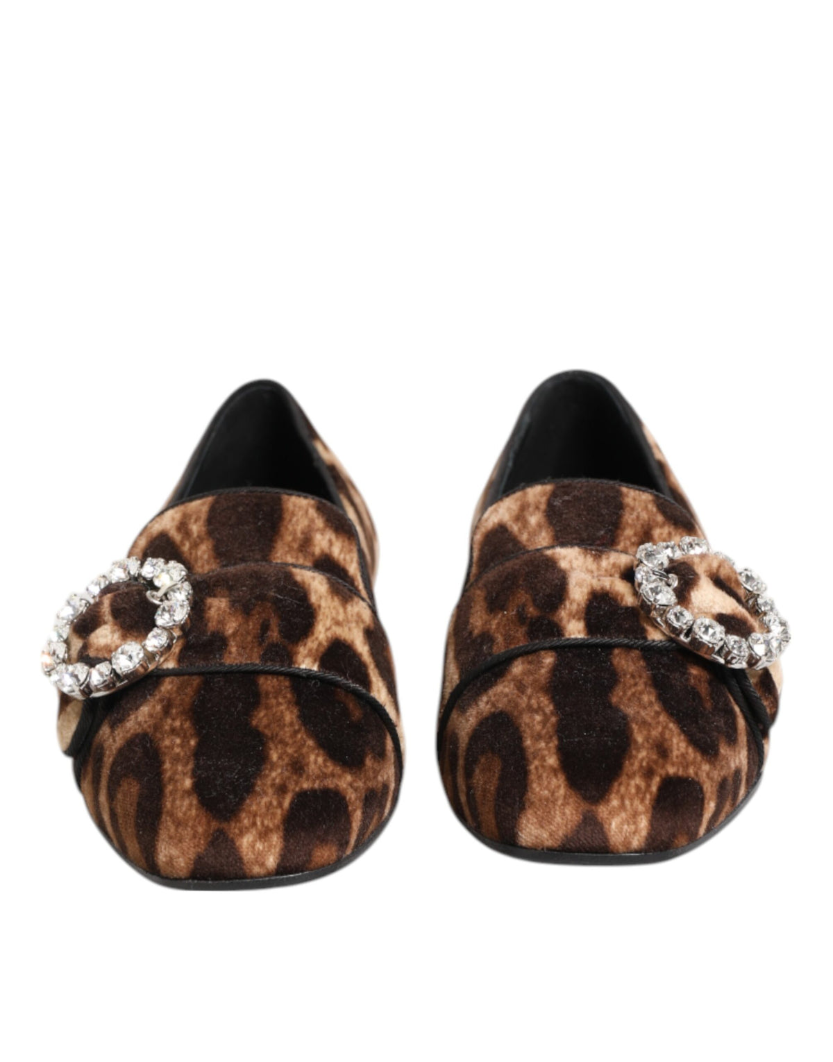 Dolce & Gabbana Brown Leopard Print Crystals Loafers Flats Women's Shoes