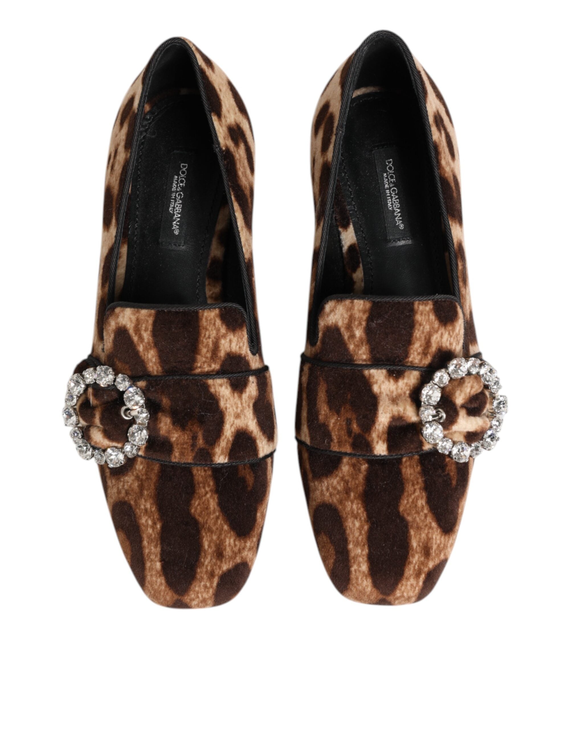 Dolce & Gabbana Brown Leopard Print Crystals Loafers Flats Women's Shoes