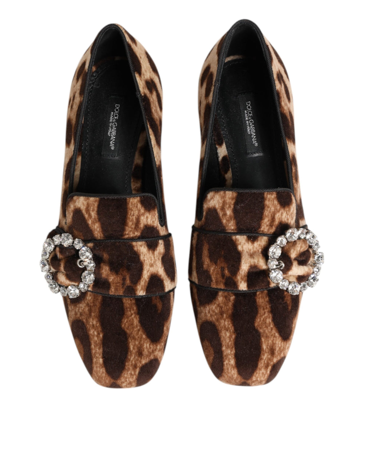 Dolce & Gabbana Brown Leopard Print Crystals Loafers Flats Women's Shoes