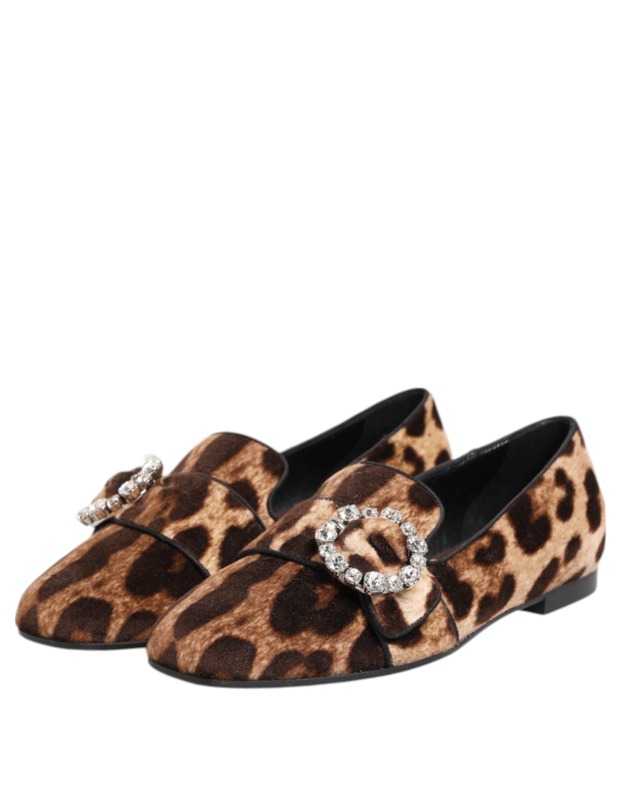 Dolce & Gabbana Brown Leopard Print Crystals Loafers Flats Women's Shoes