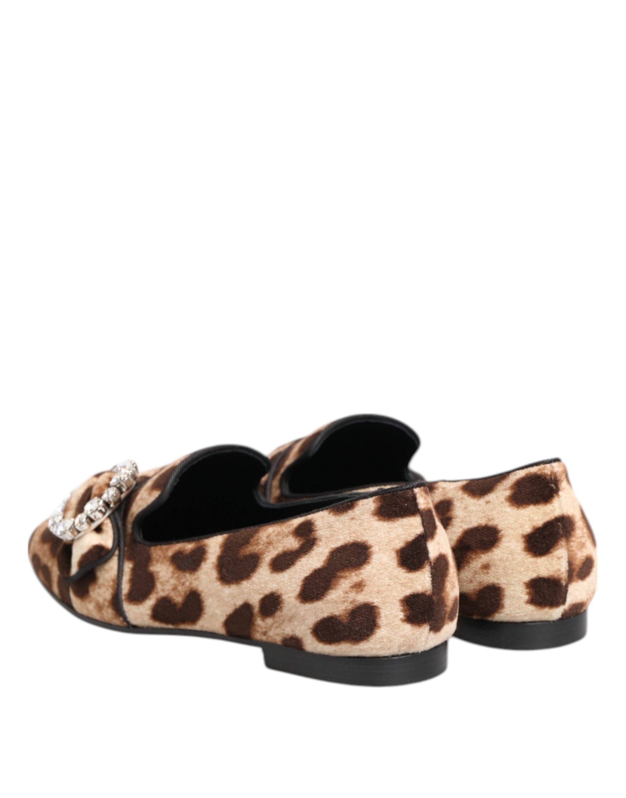 Dolce & Gabbana Brown Leopard Print Crystals Loafers Flats Women's Shoes
