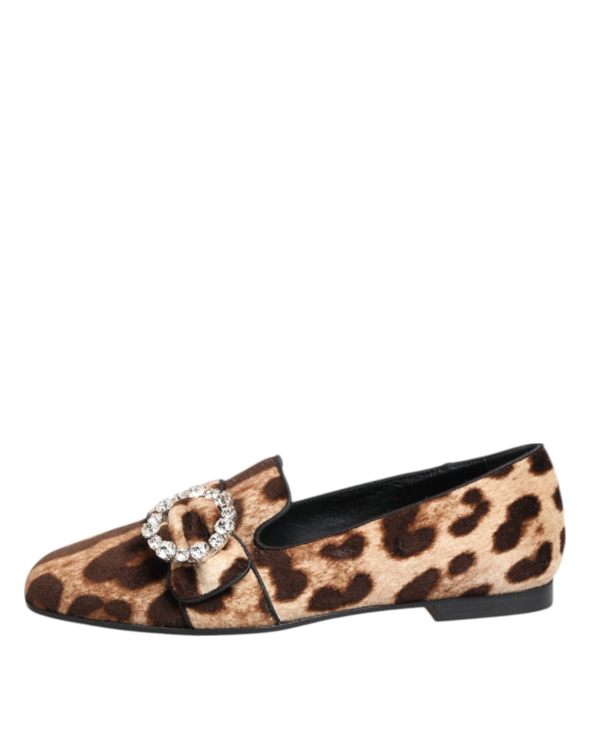 Dolce & Gabbana Brown Leopard Print Crystals Loafers Flats Women's Shoes