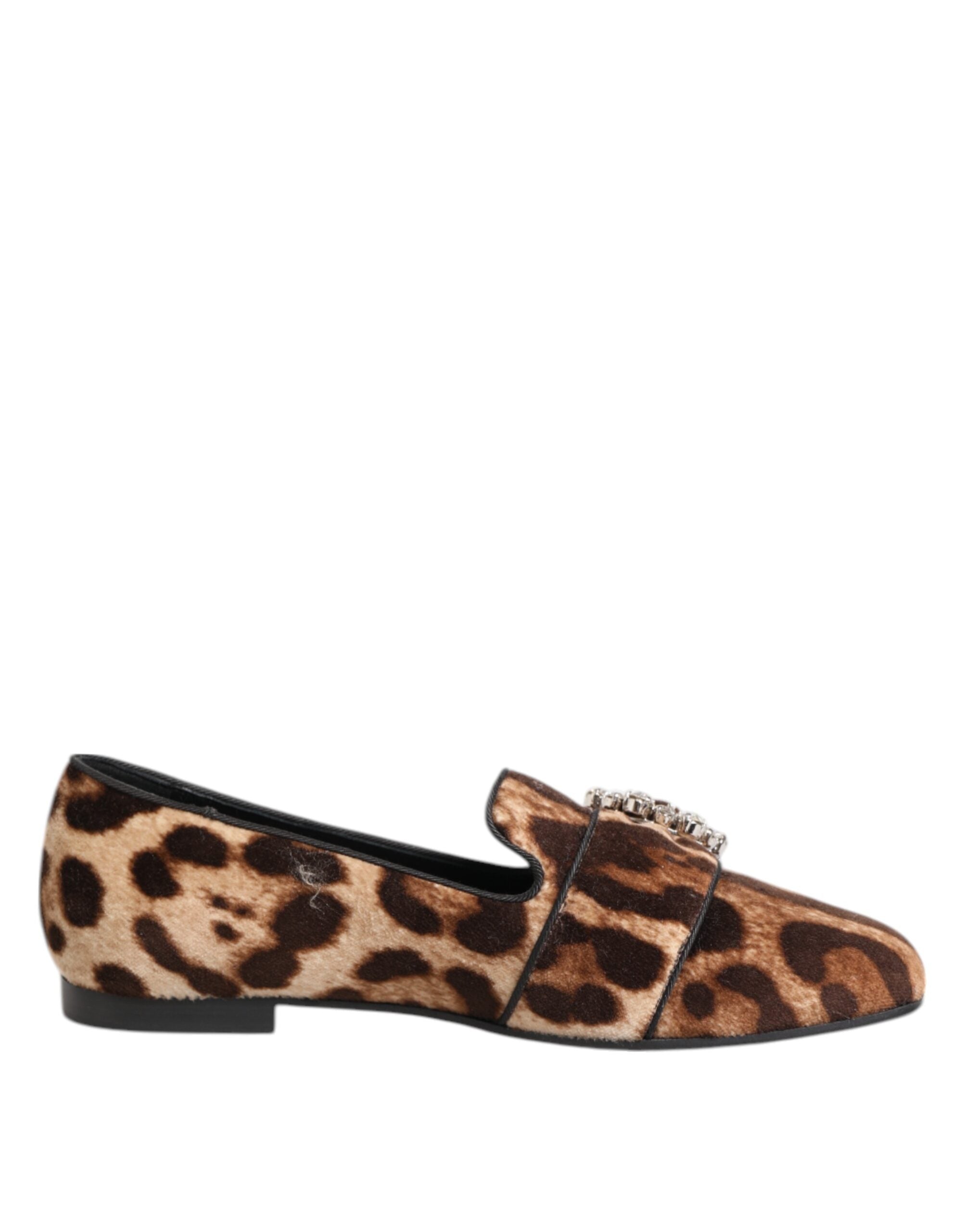 Dolce & Gabbana Brown Leopard Print Crystals Loafers Flats Women's Shoes
