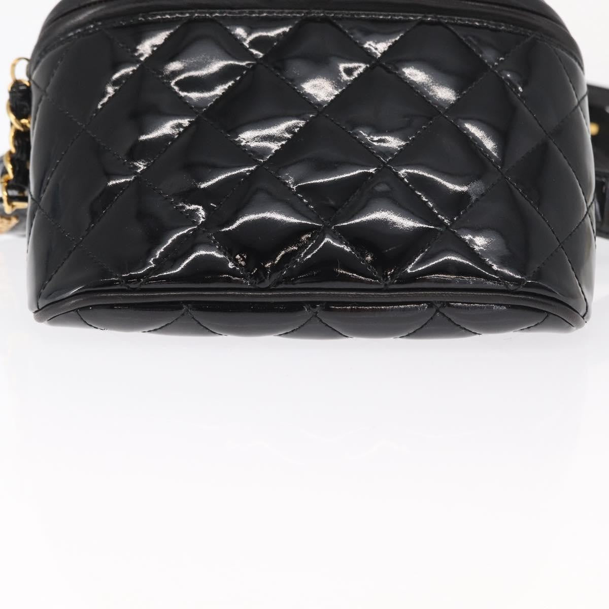 Chanel Vintage Zip Belt Quilted Lambskin Black Patent_Leather Clutche & Pouche Bag (Pre-Owned)