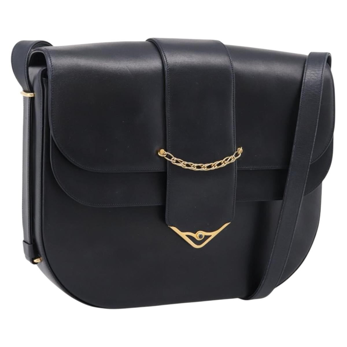 Cartier Sapphire Line Leather Black Leather Shoulder Bag Bag (Pre-Owned)