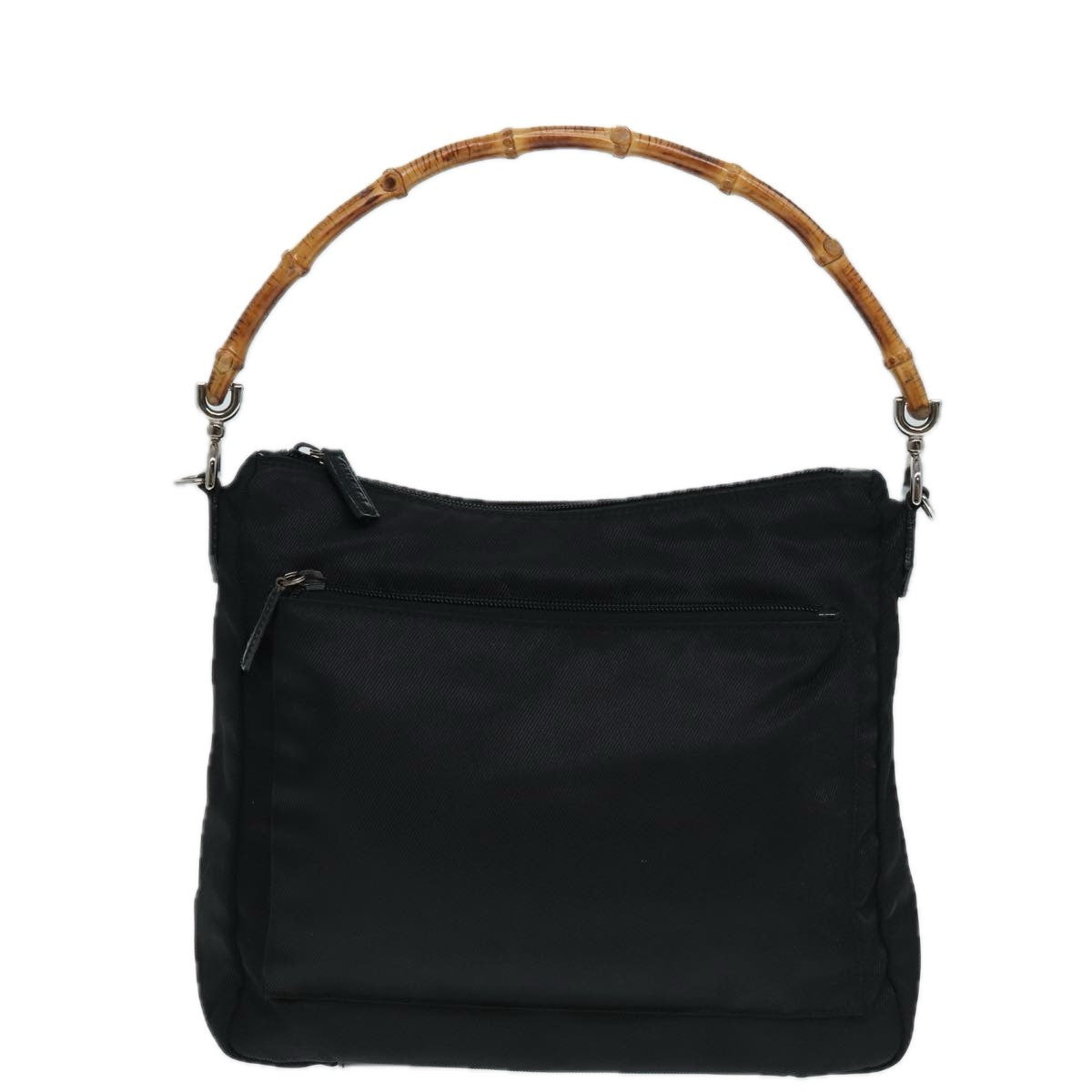 Gucci Vintage Bamboo Handle Nylon Black Nylon Handbag (Pre-Owned)