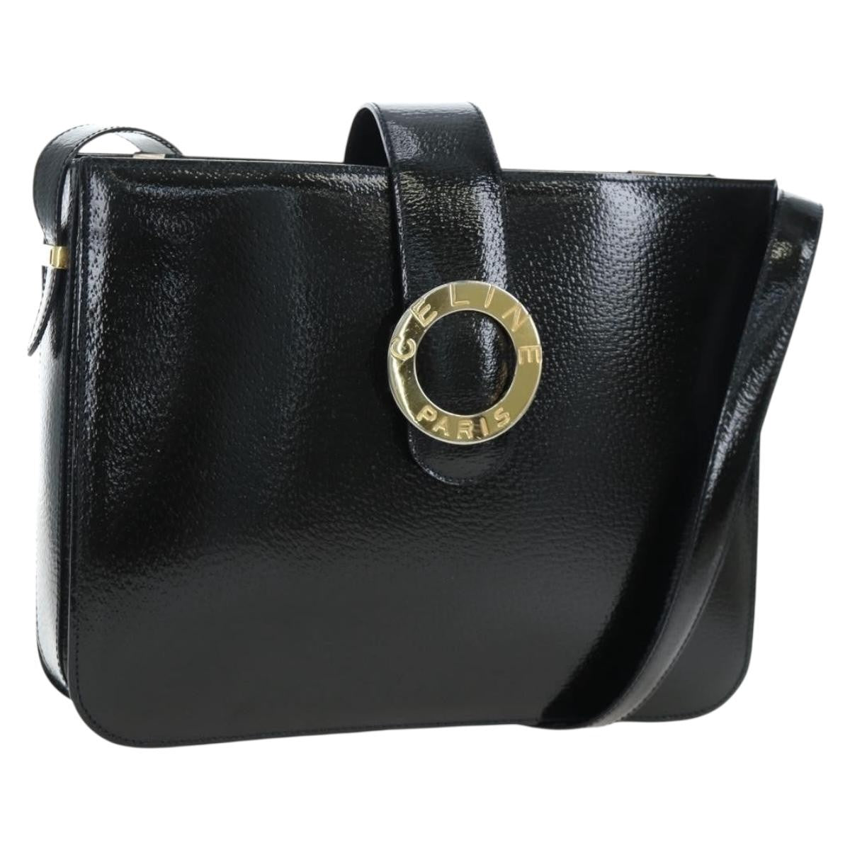 Celine Vintage Logo Ring Shoulder Bag Patent Leather Green Patent_Leather Shoulder Bag Bag (Pre-Owned)