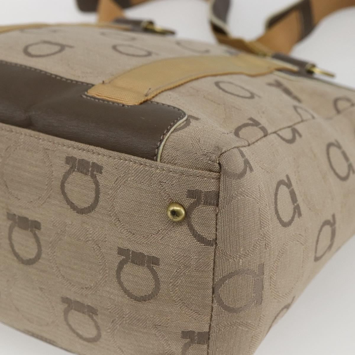 Salvatore Ferragamo Gancini Canvas Beige Canvas Handbag (Pre-Owned)
