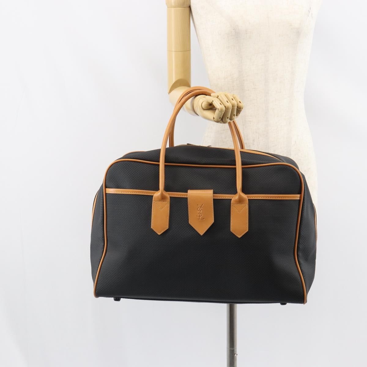 Saint Laurent Vintage Boston Pvc Leather Black Canvas Travel Bag Bag (Pre-Owned)
