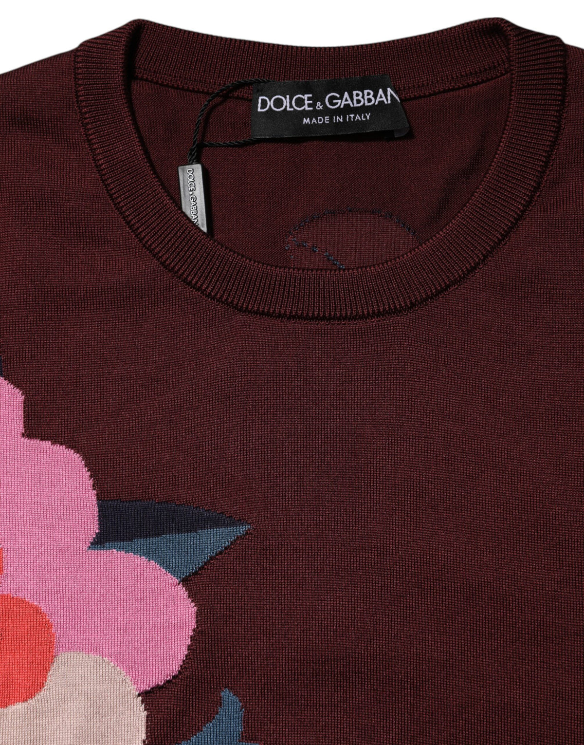 Dolce & Gabbana Maroon Floral Silk Crew Neck Blouse Women's Top (Pre-Owned)