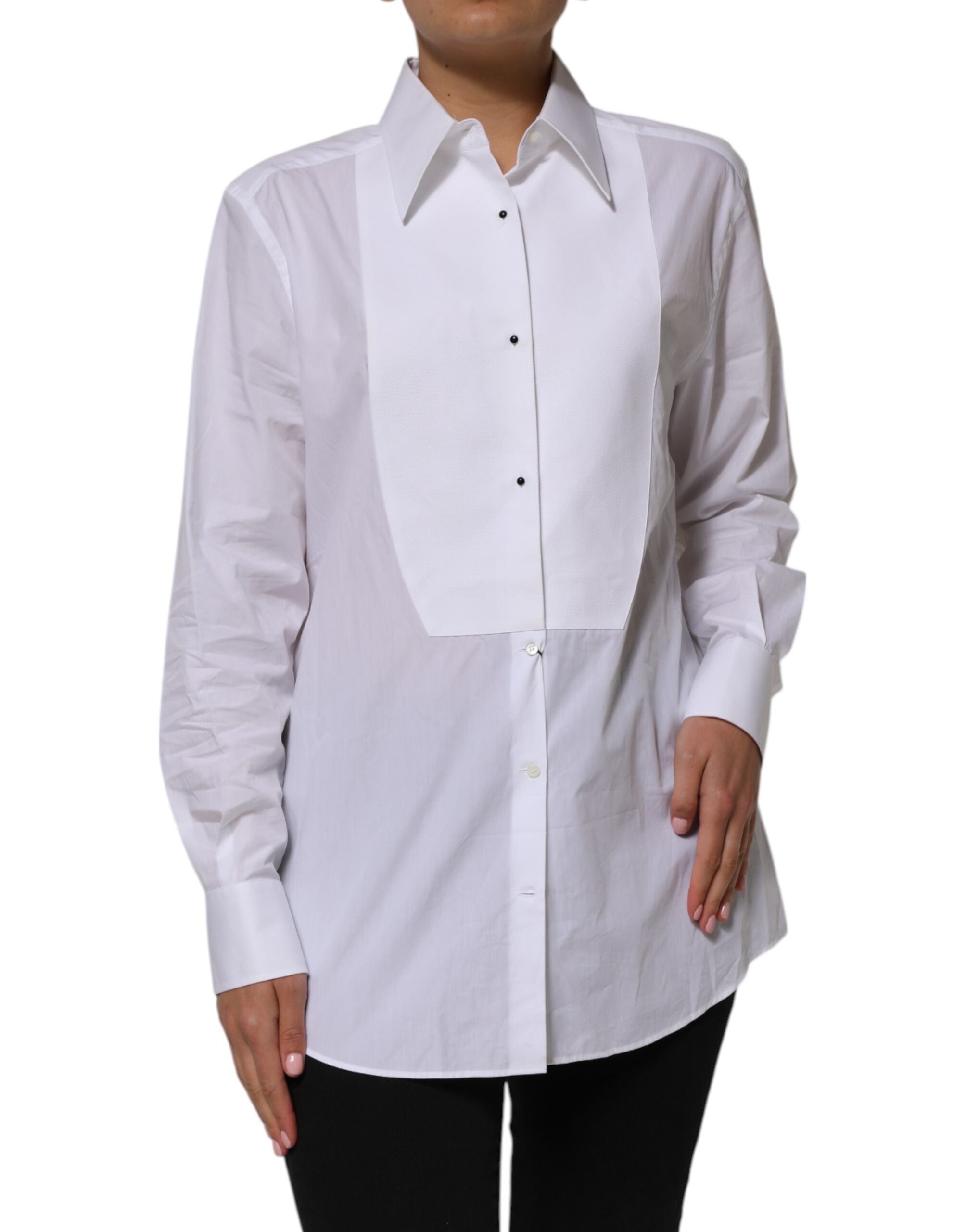 Dolce & Gabbana White Cotton Collared Long Sleeves Shirt Women's Top (Pre-Owned)