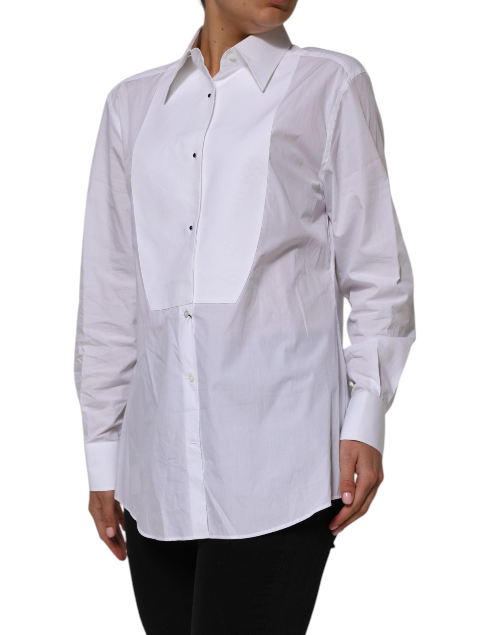 Dolce & Gabbana White Cotton Collared Long Sleeves Shirt Women's Top (Pre-Owned)