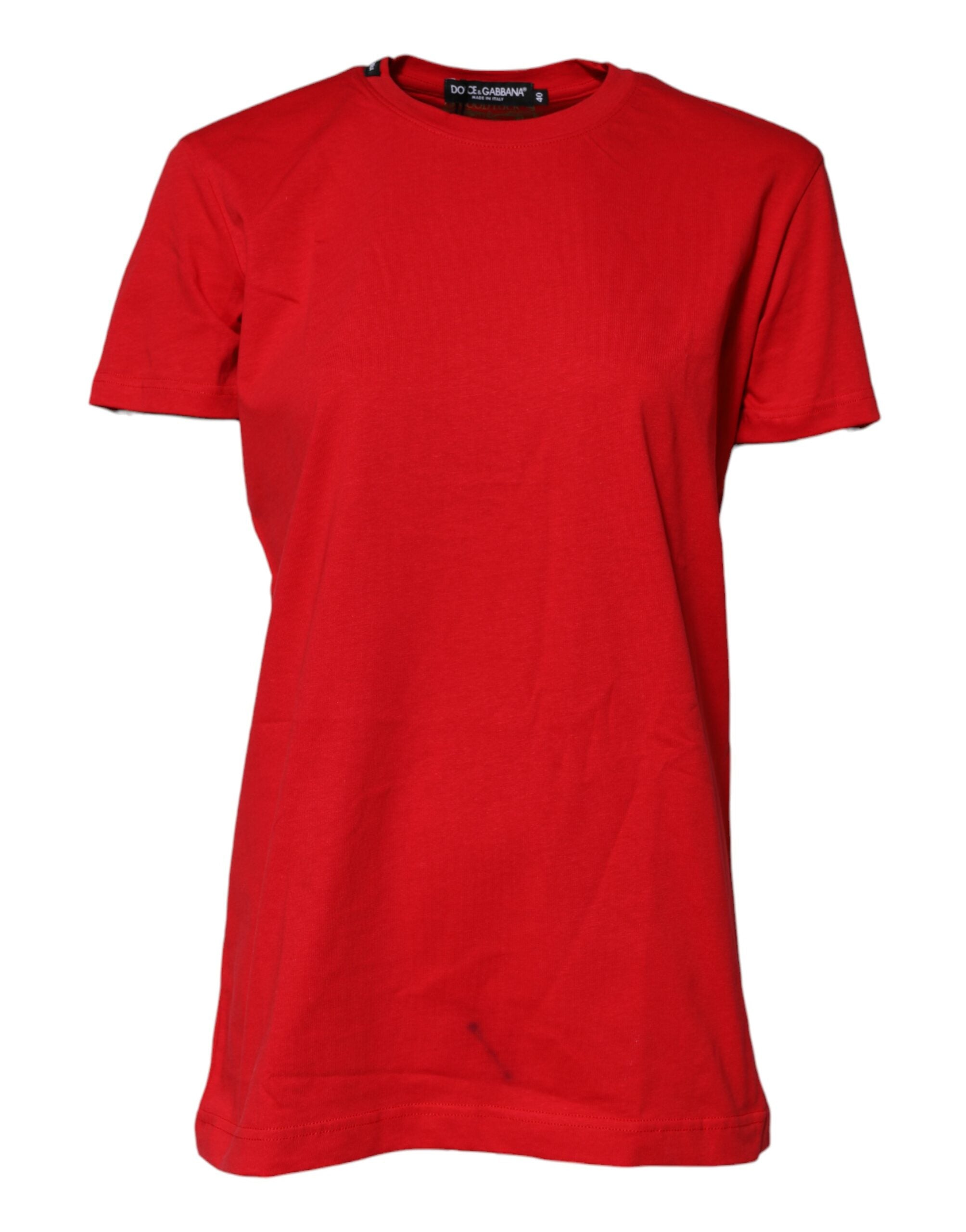 Dolce & Gabbana Red Cotton Short Sleeves Crew Neck Top Women's T-shirt (Pre-Owned)