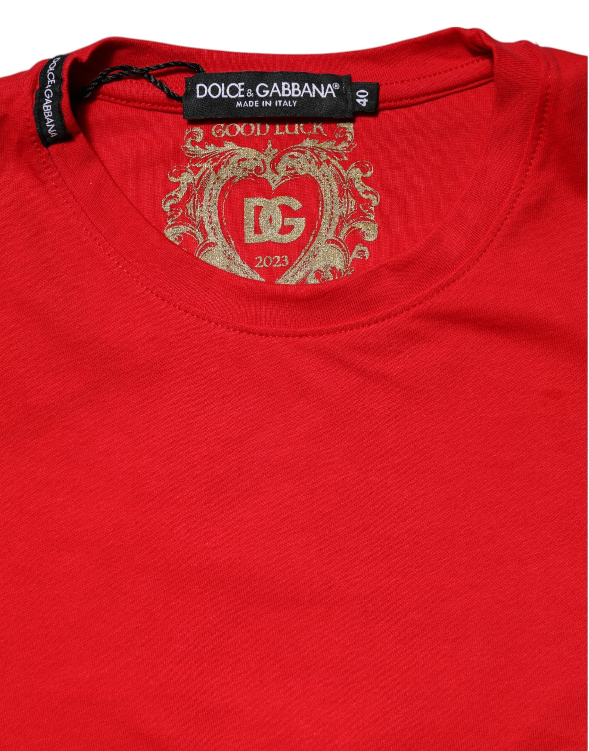 Dolce & Gabbana Red Cotton Short Sleeves Crew Neck Top Women's T-shirt (Pre-Owned)
