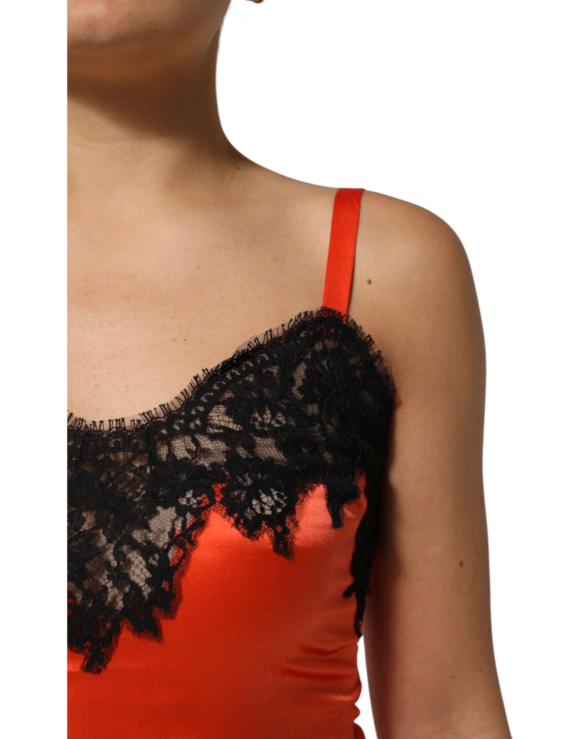 Dolce & Gabbana Red Black Lace Trim Silk Sleeveless Tank Women's Top