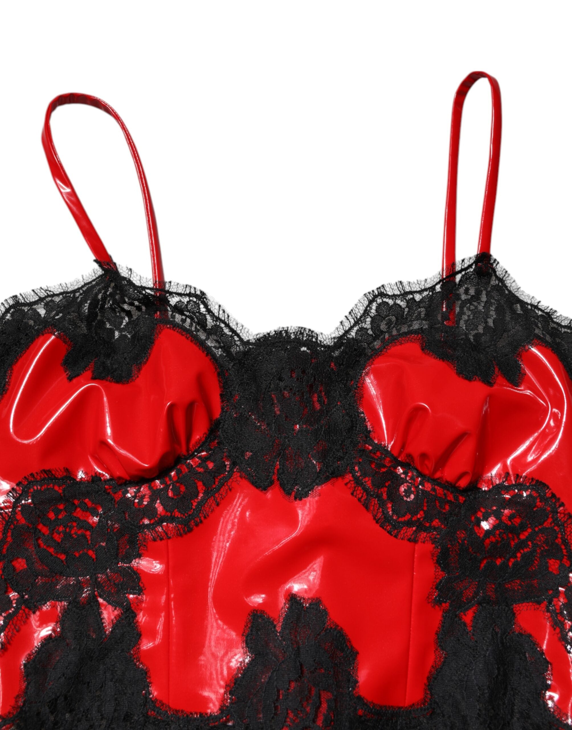 Dolce & Gabbana Red Black Lace Trim Polyester Sleeveless Tank Women's Top