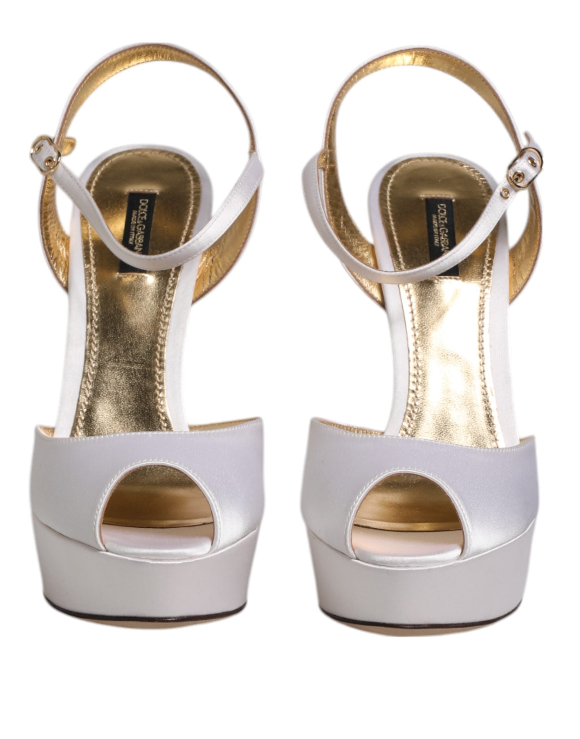 Dolce & Gabbana White Satin Platform Heels Sandals Women's Shoes