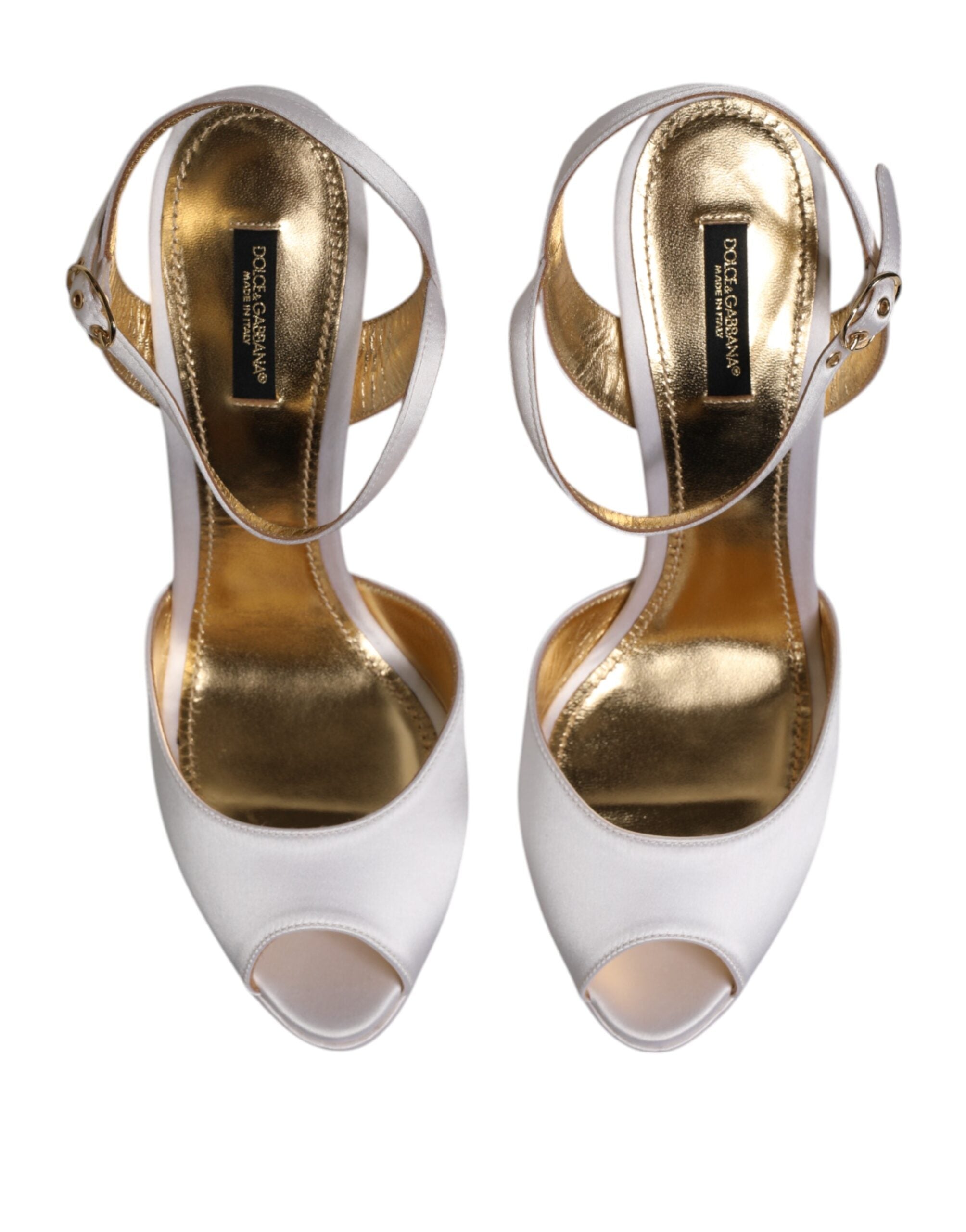 Dolce & Gabbana White Satin Platform Heels Sandals Women's Shoes