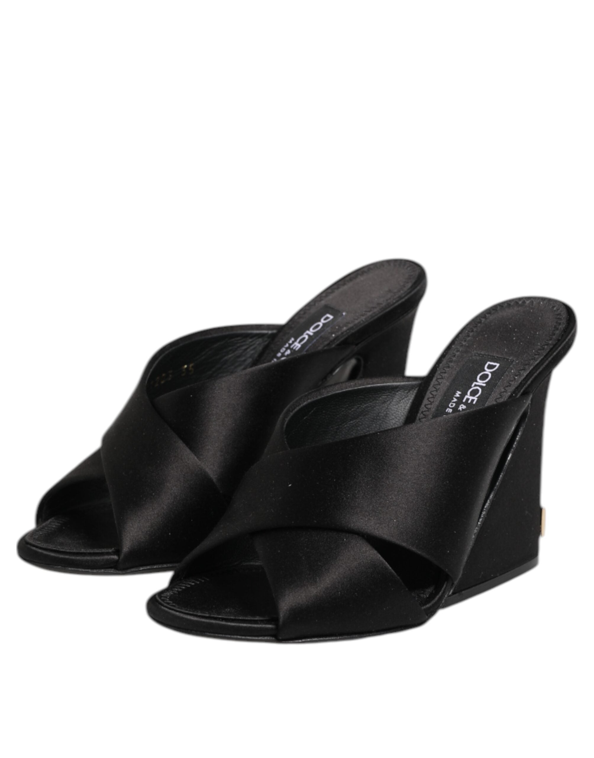Dolce & Gabbana Black Logo KEIRA Satin Slides Sandals Women's Shoes