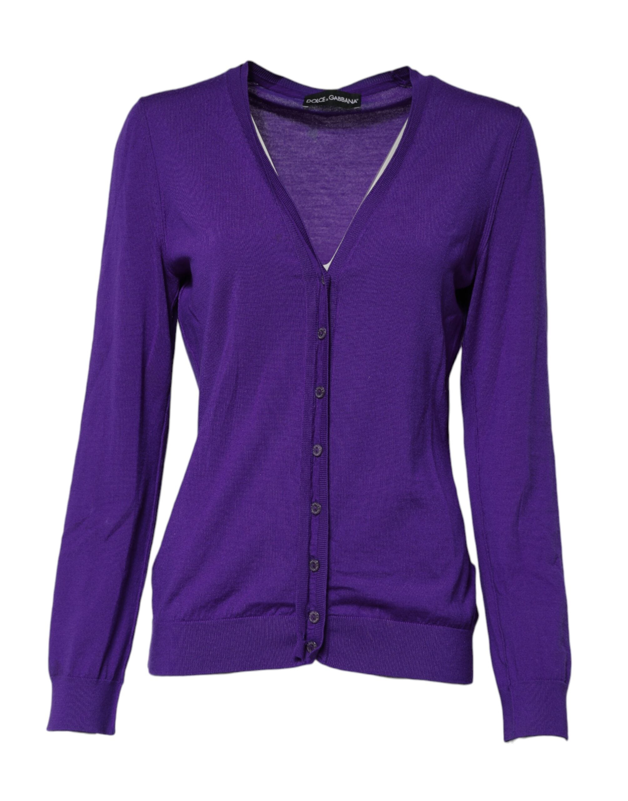 Dolce & Gabbana Purple Wool Knit V-neck Cardigan Women's Sweater (Pre-Owned)