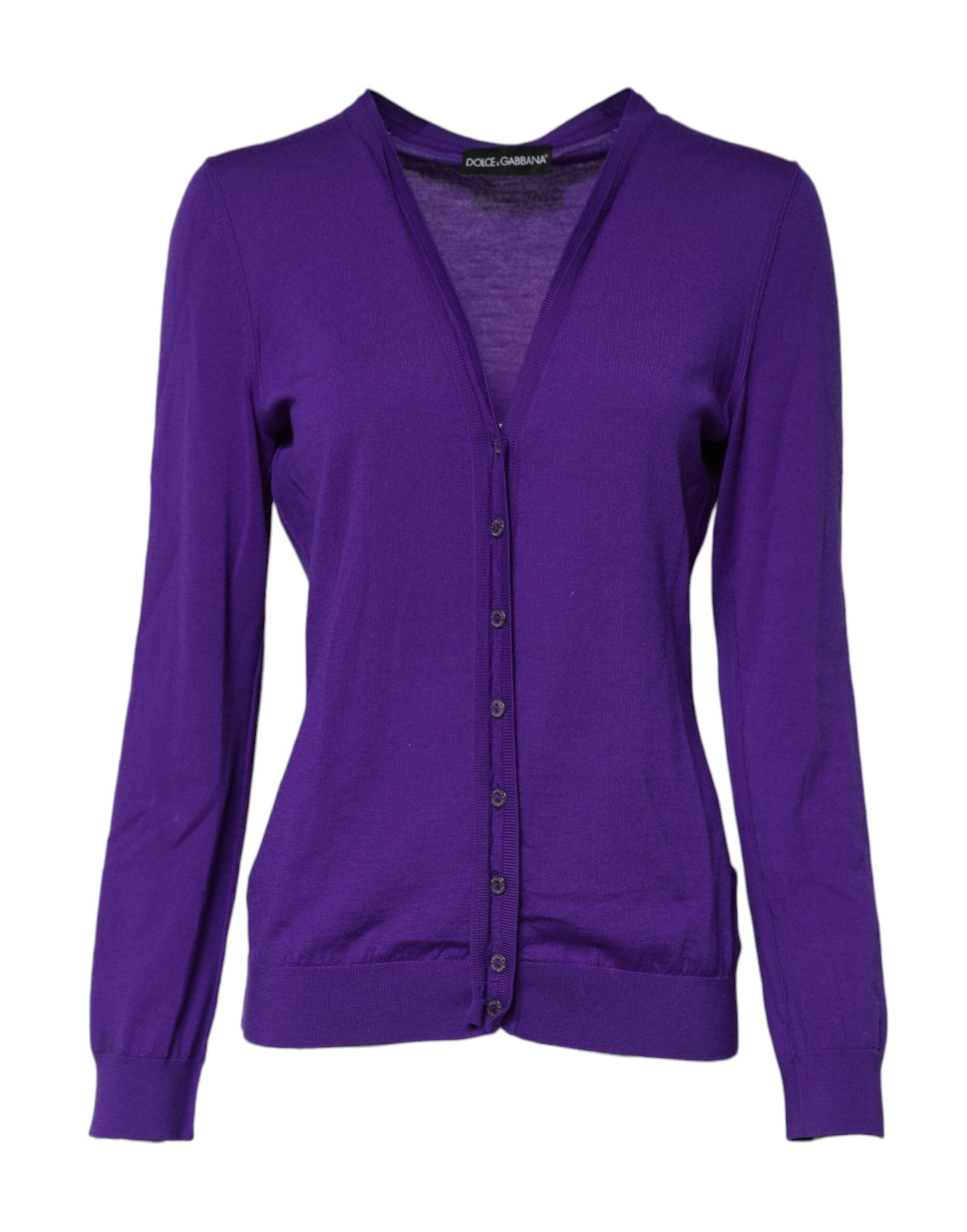 Dolce & Gabbana Purple Wool Knit V-neck Cardigan Women's Sweater (Pre-Owned)
