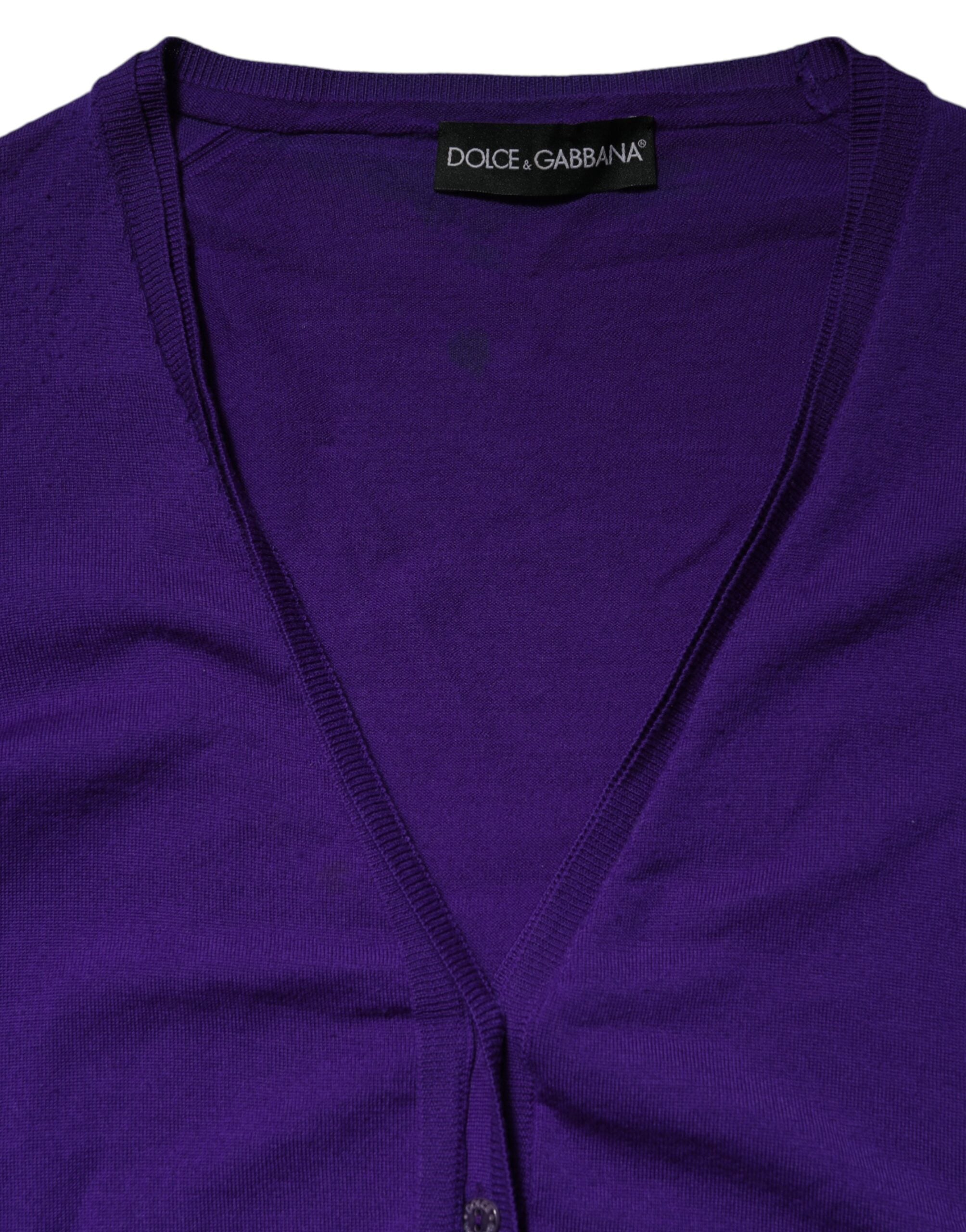 Dolce & Gabbana Purple Wool Knit V-neck Cardigan Women's Sweater (Pre-Owned)