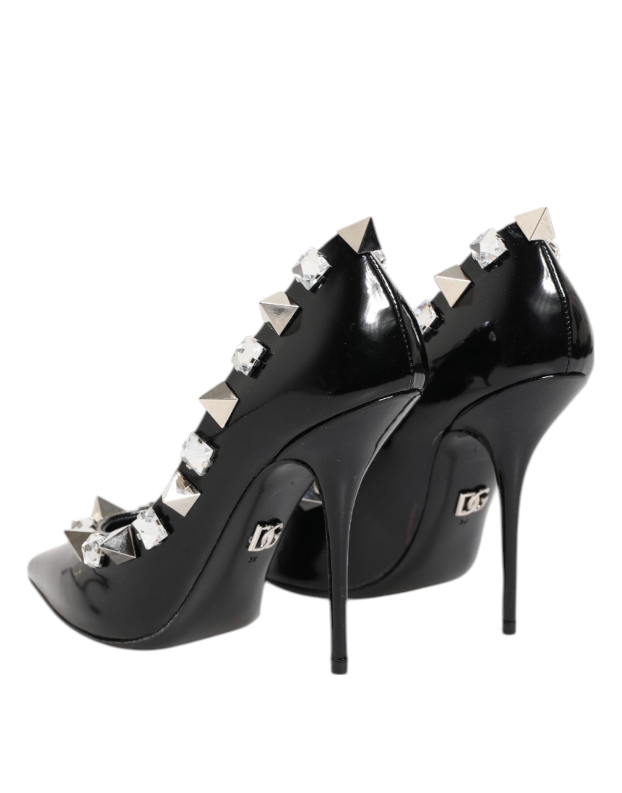 Dolce & Gabbana Black Crystals Studs Stiletto Pumps Women's Shoes