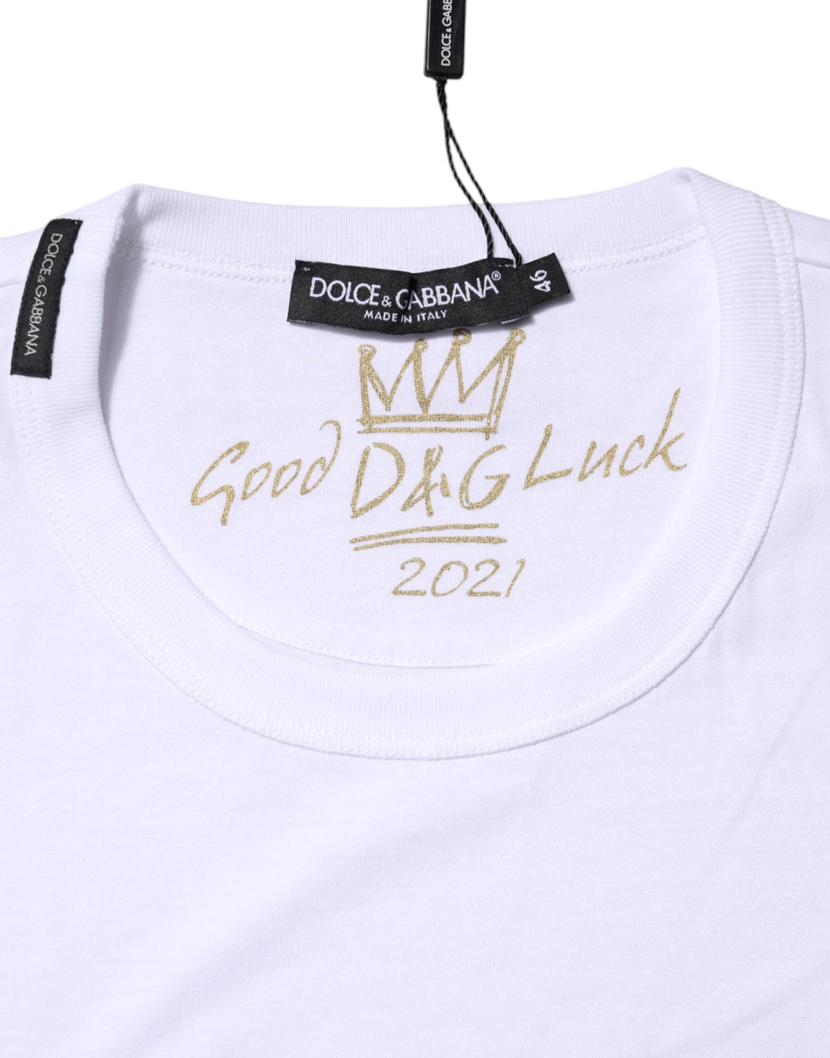 Dolce & Gabbana White Cotton Goodluck 2022 Crew Neck Women's T-shirt