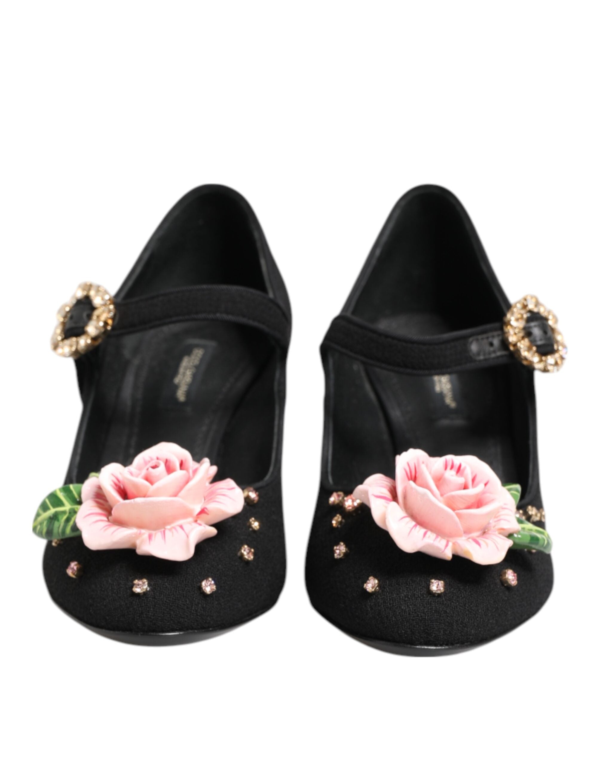 Dolce & Gabbana Black Flower Crystal Embellished Mary Jane Women's Shoes