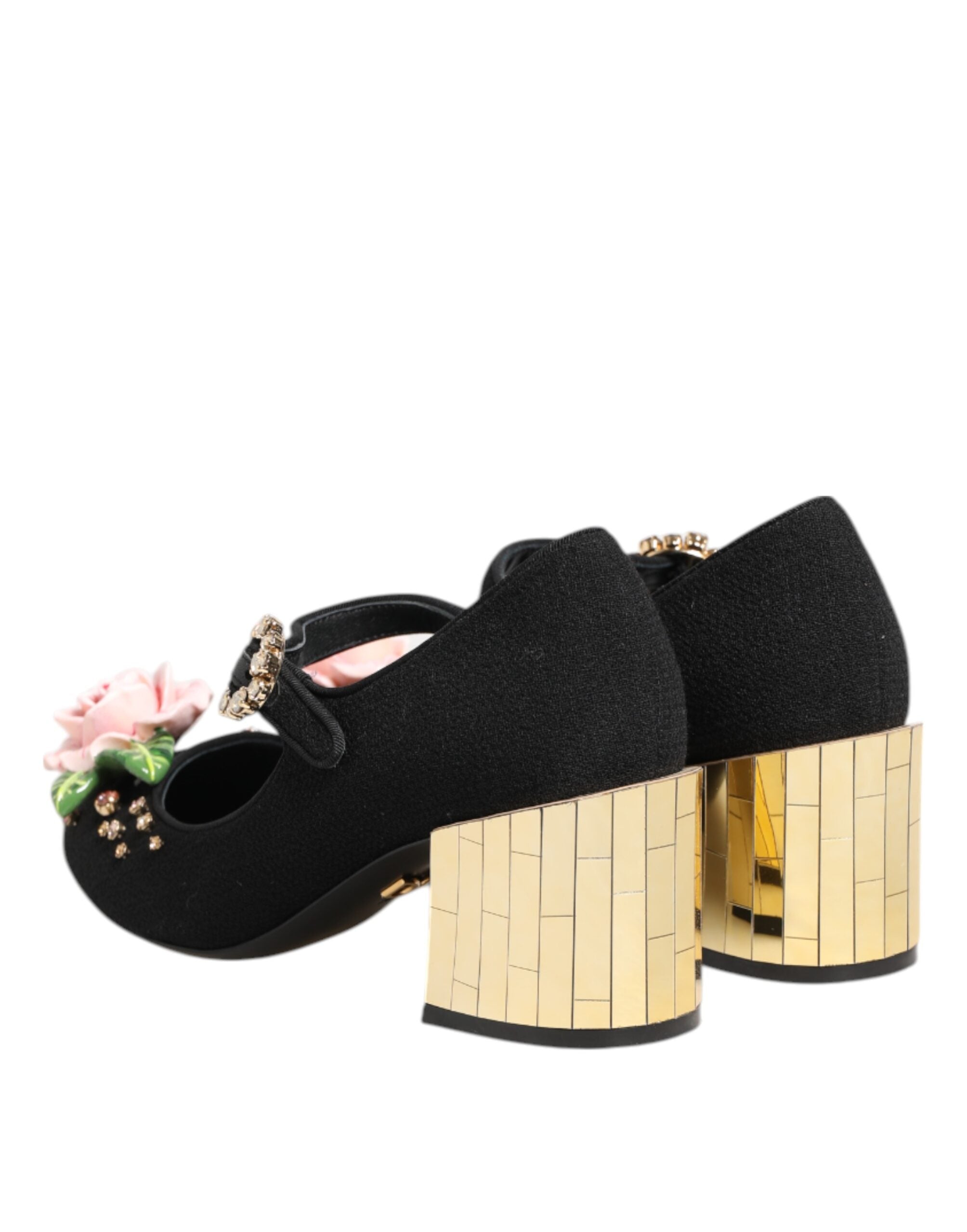 Dolce & Gabbana Black Flower Crystal Embellished Mary Jane Women's Shoes