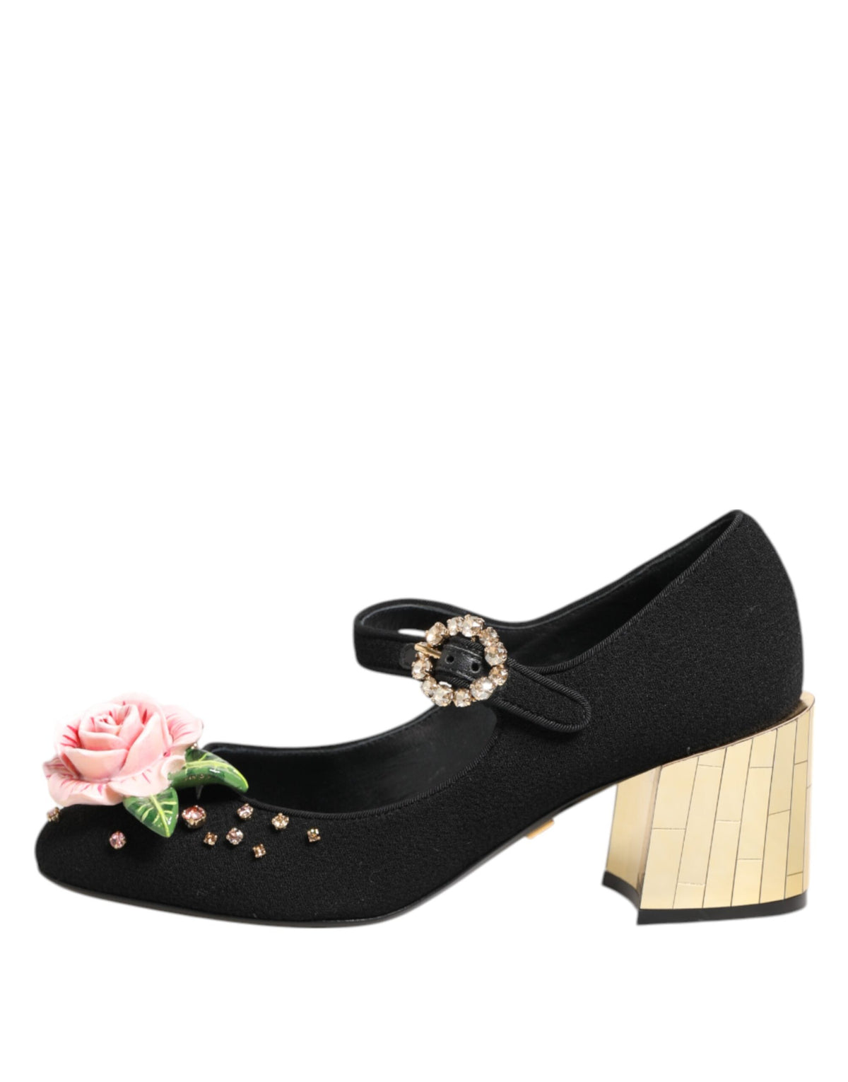 Dolce & Gabbana Black Flower Crystal Embellished Mary Jane Women's Shoes