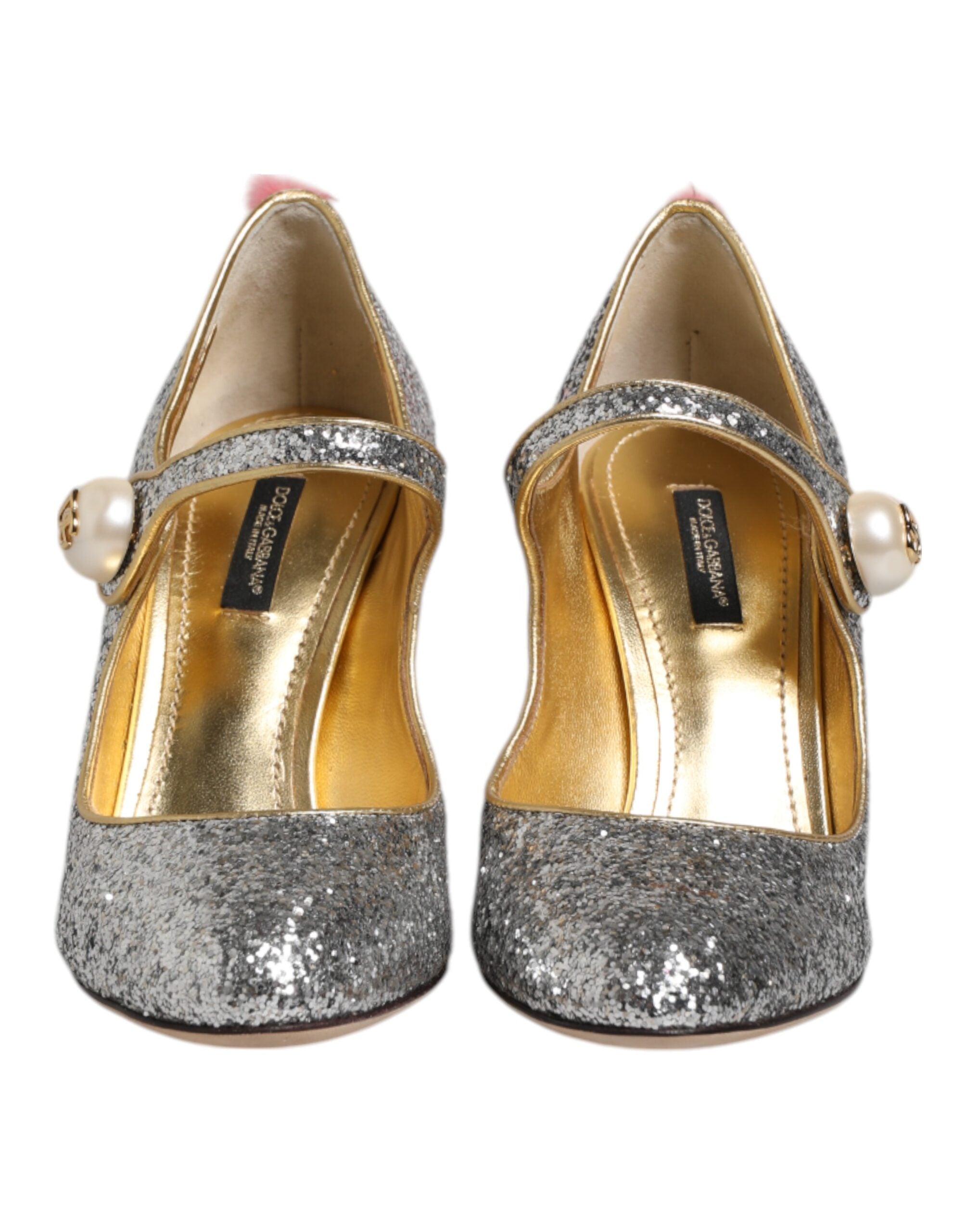 Dolce & Gabbana Silver Glitter Mink Fur VALLY Pump Women's Shoes (Pre-Owned)