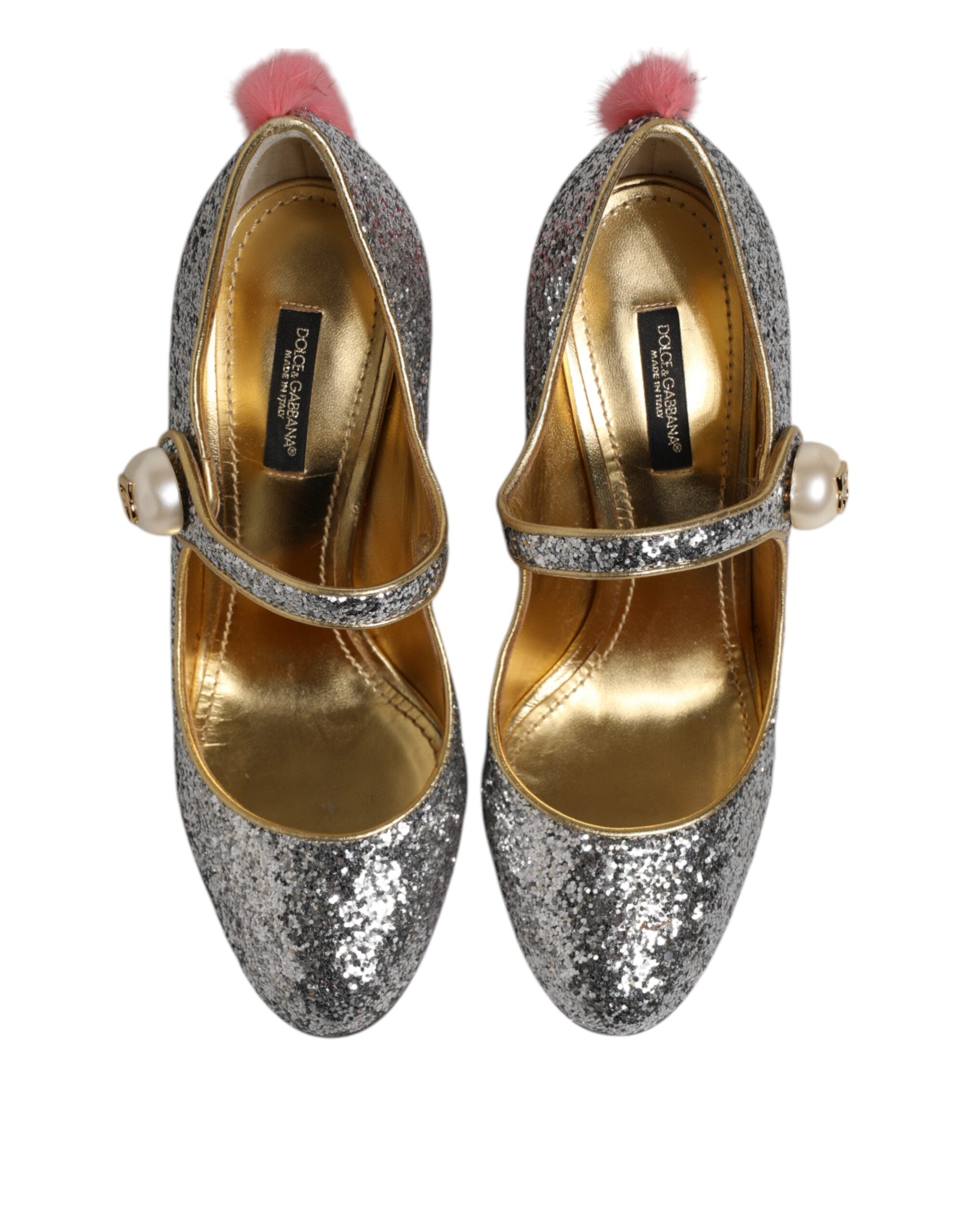 Dolce & Gabbana Silver Glitter Mink Fur VALLY Pump Women's Shoes (Pre-Owned)