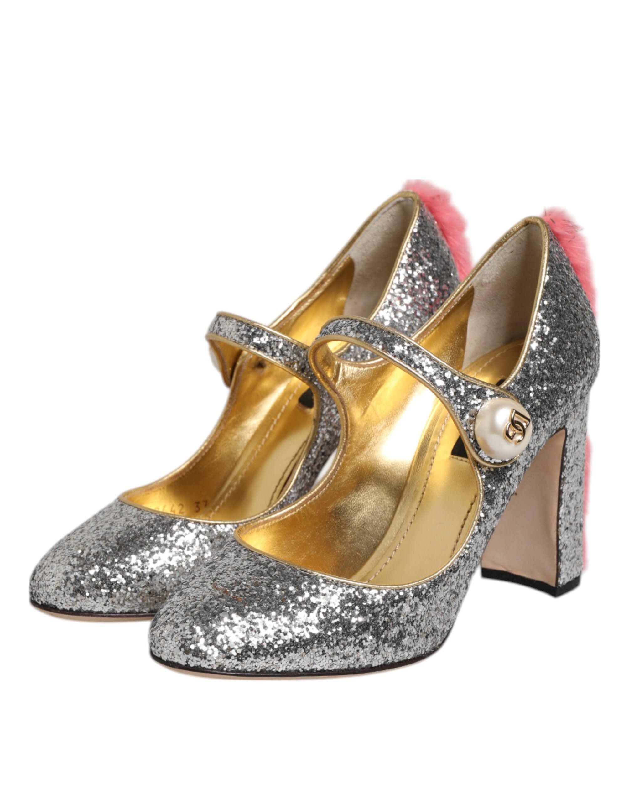 Dolce & Gabbana Silver Glitter Mink Fur VALLY Pump Women's Shoes (Pre-Owned)
