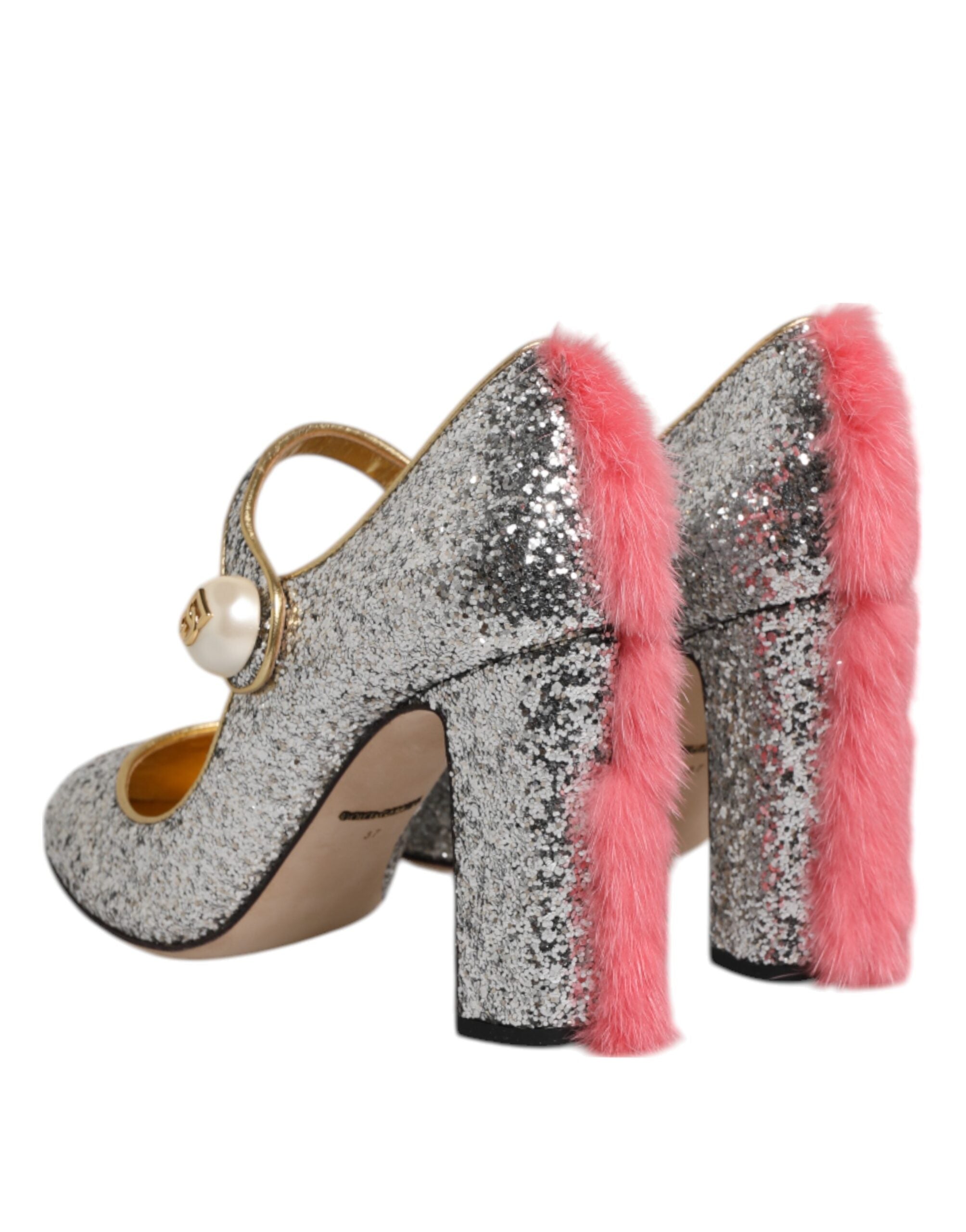 Dolce & Gabbana Silver Glitter Mink Fur VALLY Pump Women's Shoes (Pre-Owned)