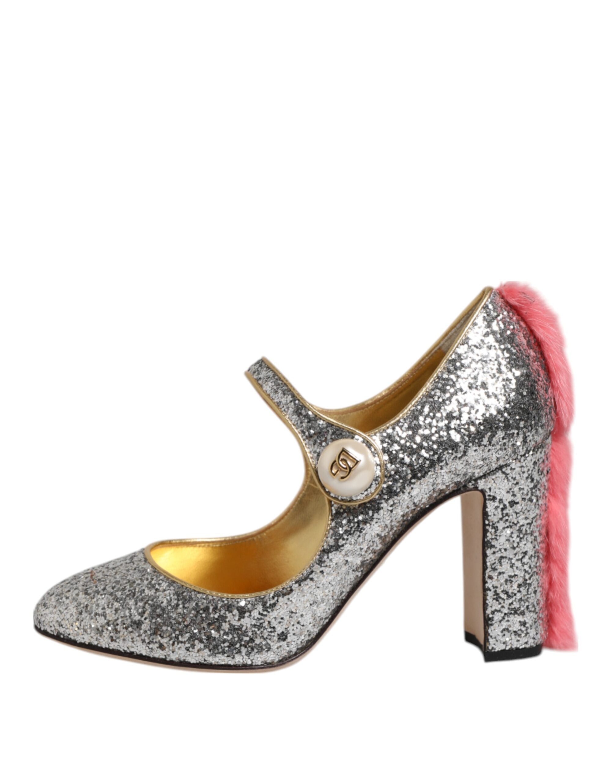 Dolce & Gabbana Silver Glitter Mink Fur VALLY Pump Women's Shoes (Pre-Owned)