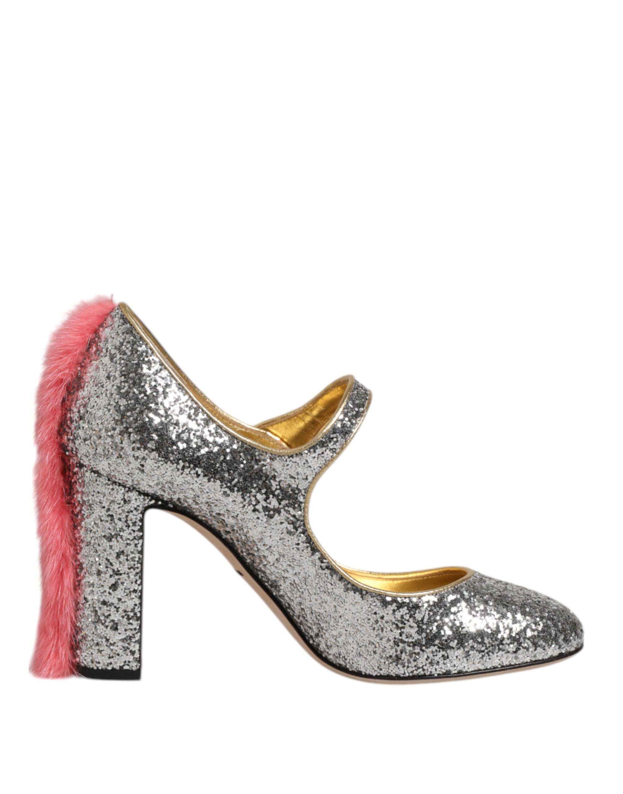 Dolce & Gabbana Silver Glitter Mink Fur VALLY Pump Women's Shoes (Pre-Owned)