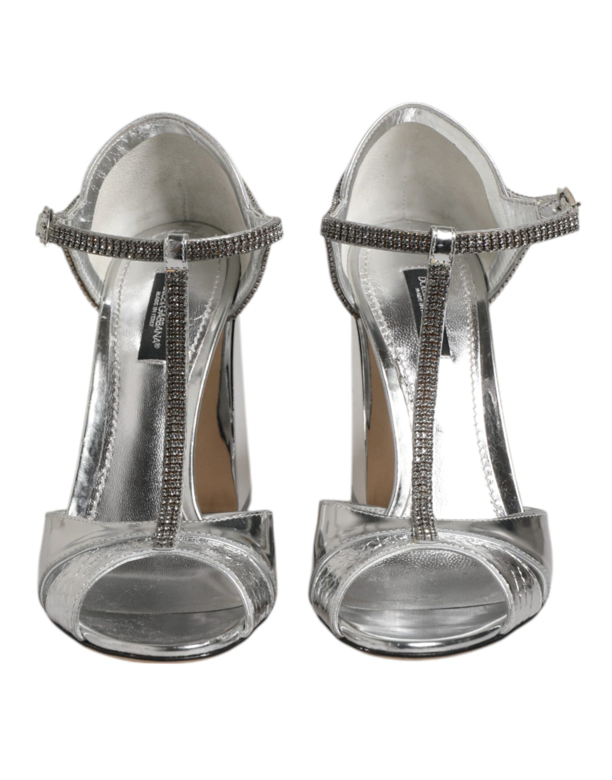 Dolce & Gabbana Silver Leather T-strap Heels Sandals Women's Shoes (Pre-Owned)