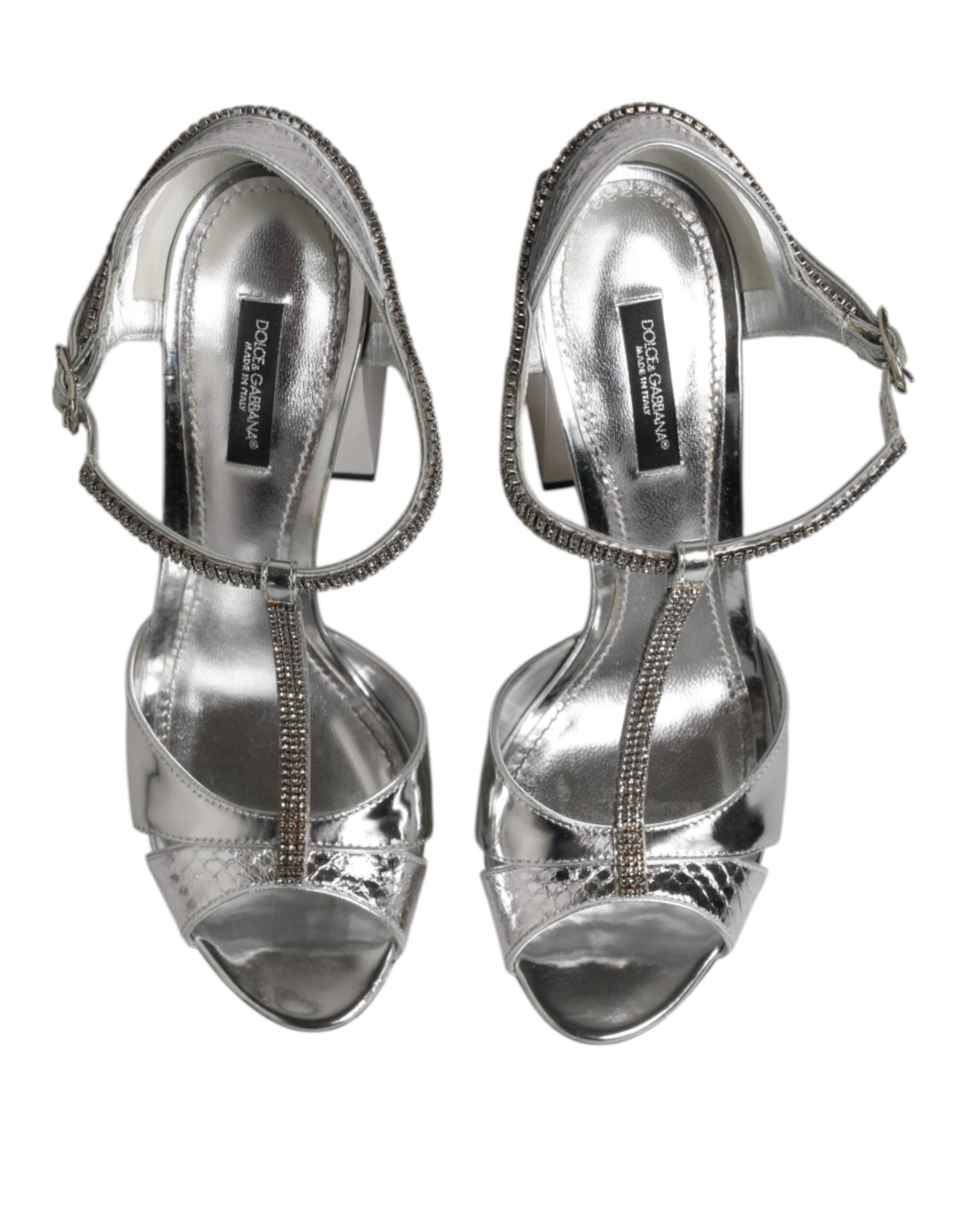 Dolce & Gabbana Silver Leather T-strap Heels Sandals Women's Shoes (Pre-Owned)