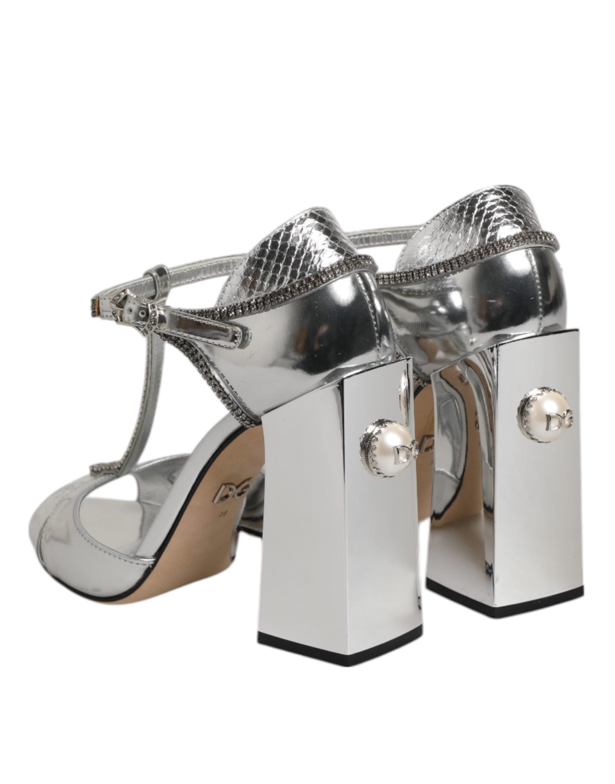 Dolce & Gabbana Silver Leather T-strap Heels Sandals Women's Shoes (Pre-Owned)