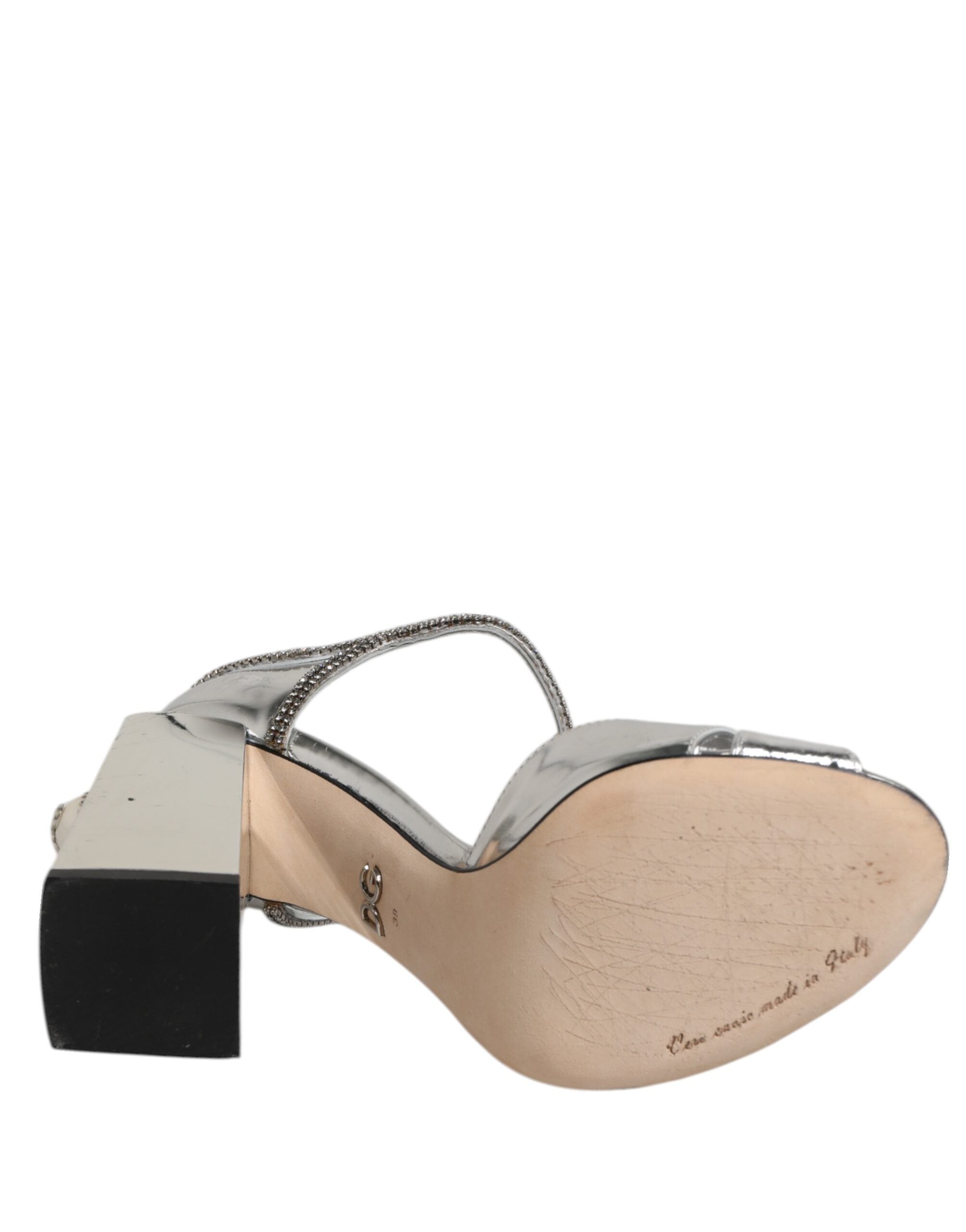 Dolce & Gabbana Silver Leather T-strap Heels Sandals Women's Shoes (Pre-Owned)